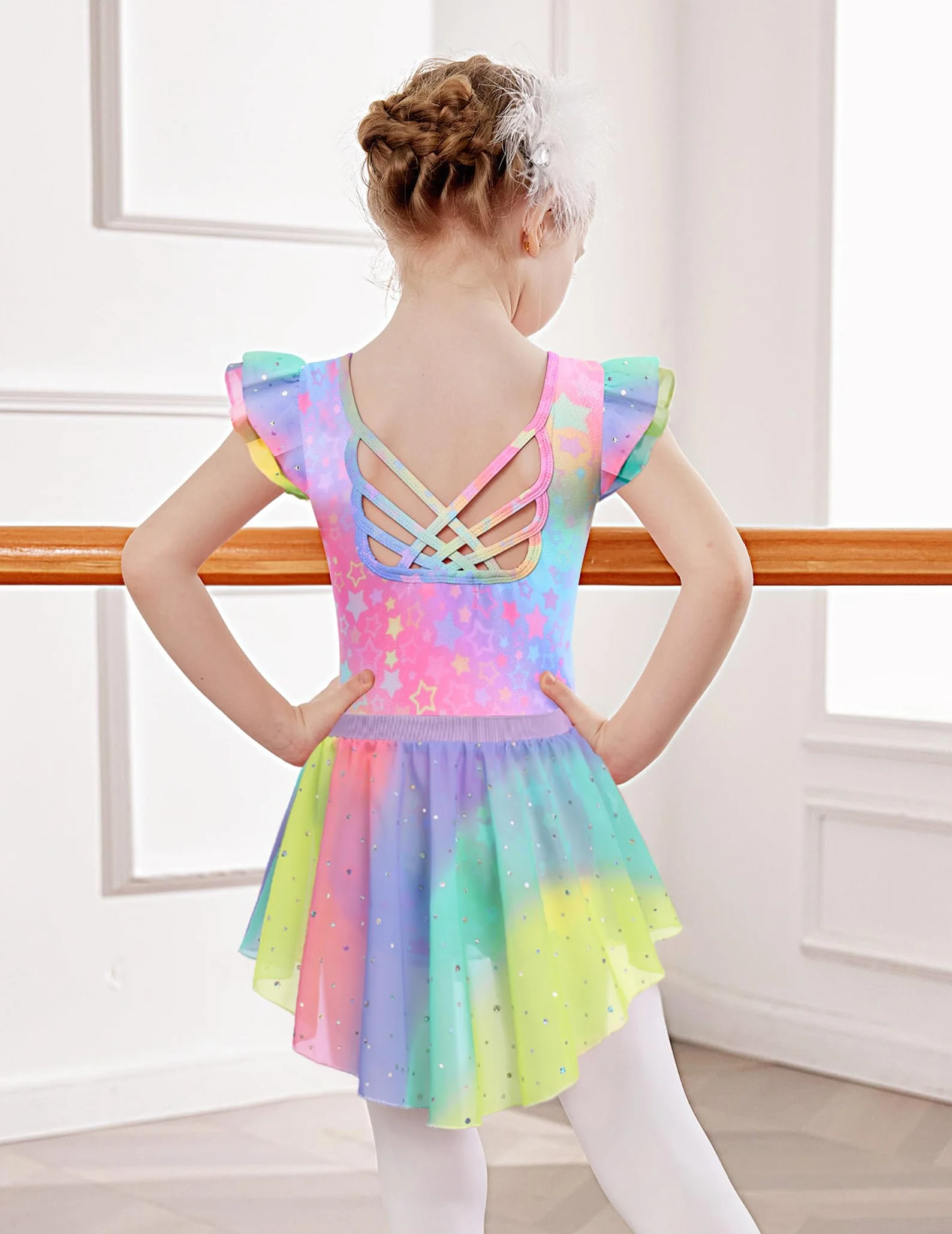 Arshiner Vestido Ballet Niñas 2-9 Años Manga Corta Algodón Purpurina Tutú