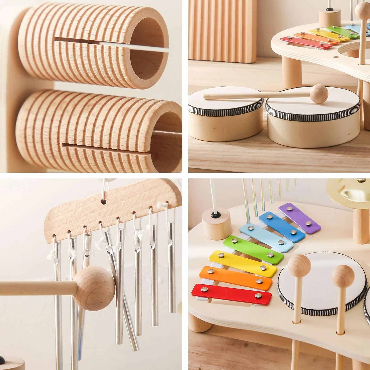 Juego De Tambores para Bebés 7 En 1, Juguetes Musicales De Piano De Madera, Instrumento Montessori Infantil, Instrumento De Percusión Educativa, Regalo De Cumpleaños para Niños Y Niñas, A