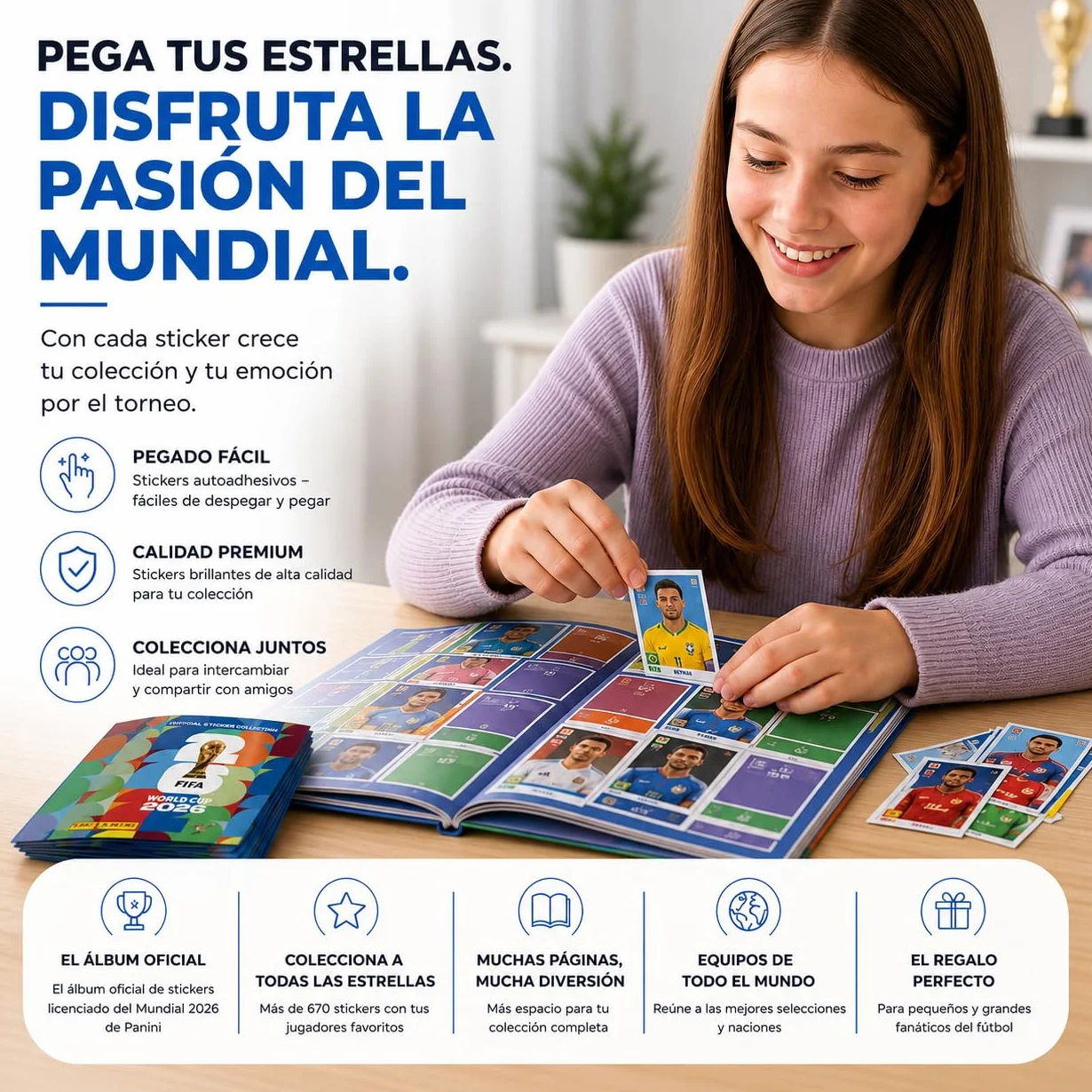 Panini Set de cromos y álbum Mundial 2026 - Copa del Mundo - Fútbol con calendario