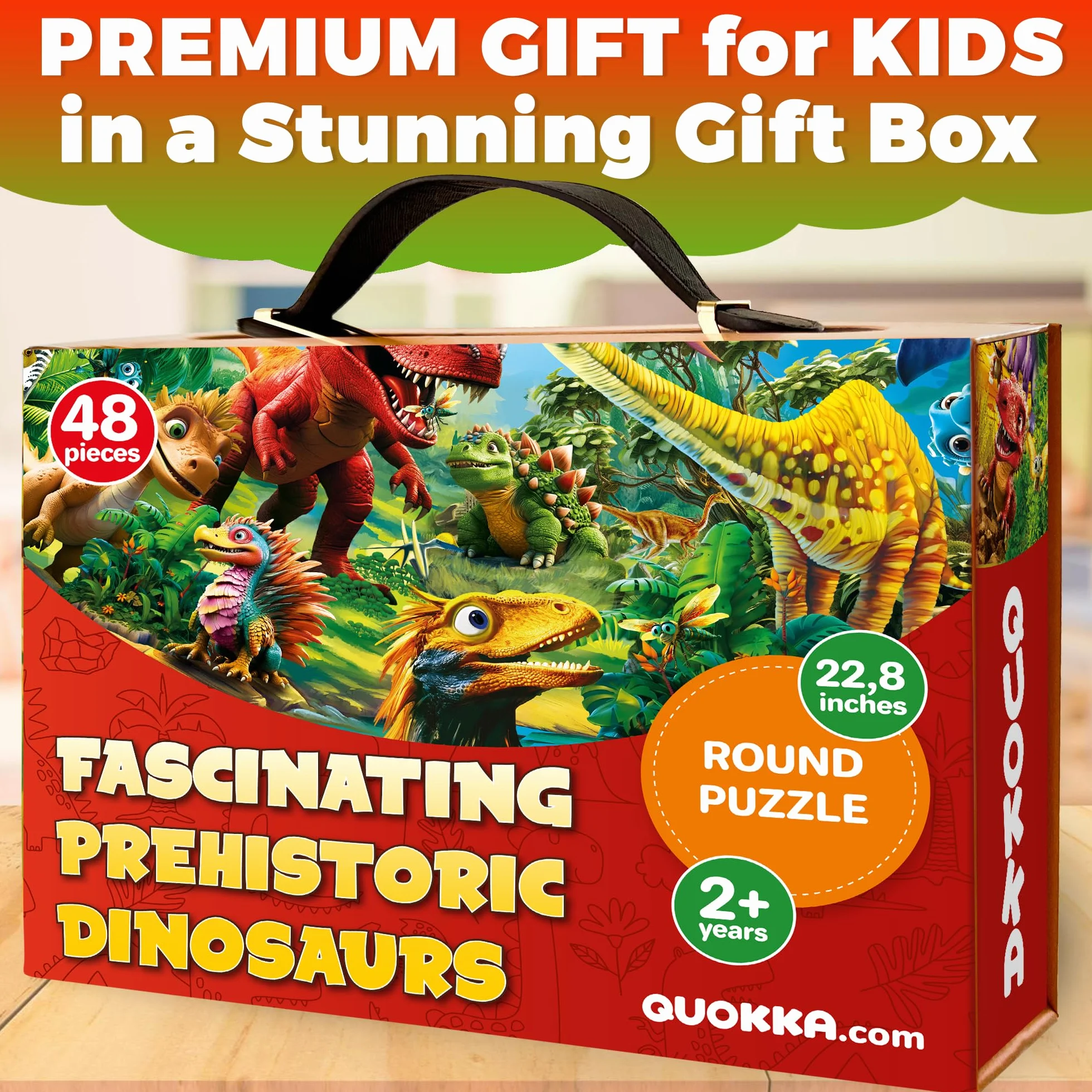 QUOKKA Puzzle Redondo para Niños de 4 a 6 años - Rompecabezas Gigante de 48 Piezas para Niños de 3 a 5 años - Rompecabezas Educativos Grandes de 2 a 4 años - Juego de Actividades Dinosaurios