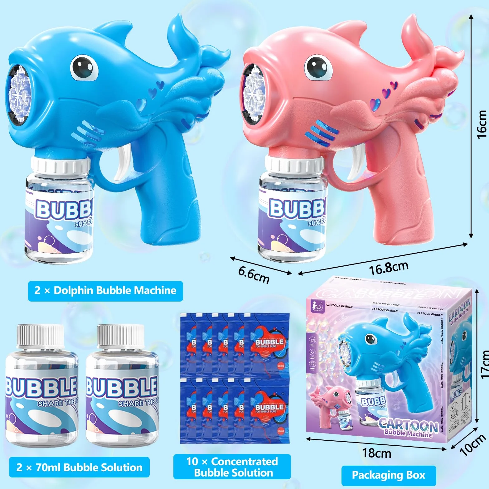 2 Pistola de Burbujas para Niños, Automática Máquina de Burbujas de Jabón con 2×70ML Botellas de Solución, Pompas de Jabon Niños con 8 Aberturas & Luces, para Fiesta, Actividades al Aire Libre