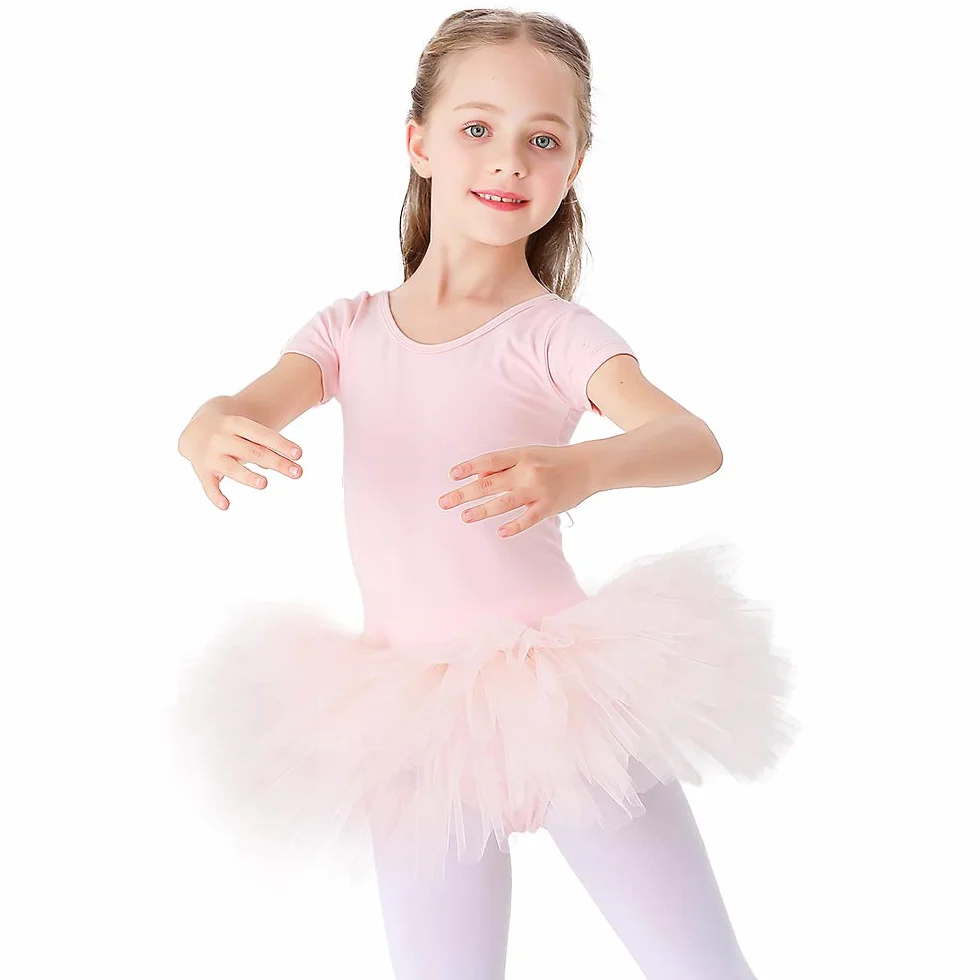 Bezioner Maillot de Danza Tutú Vestido de Ballet Algodón Manga Corta para Niña