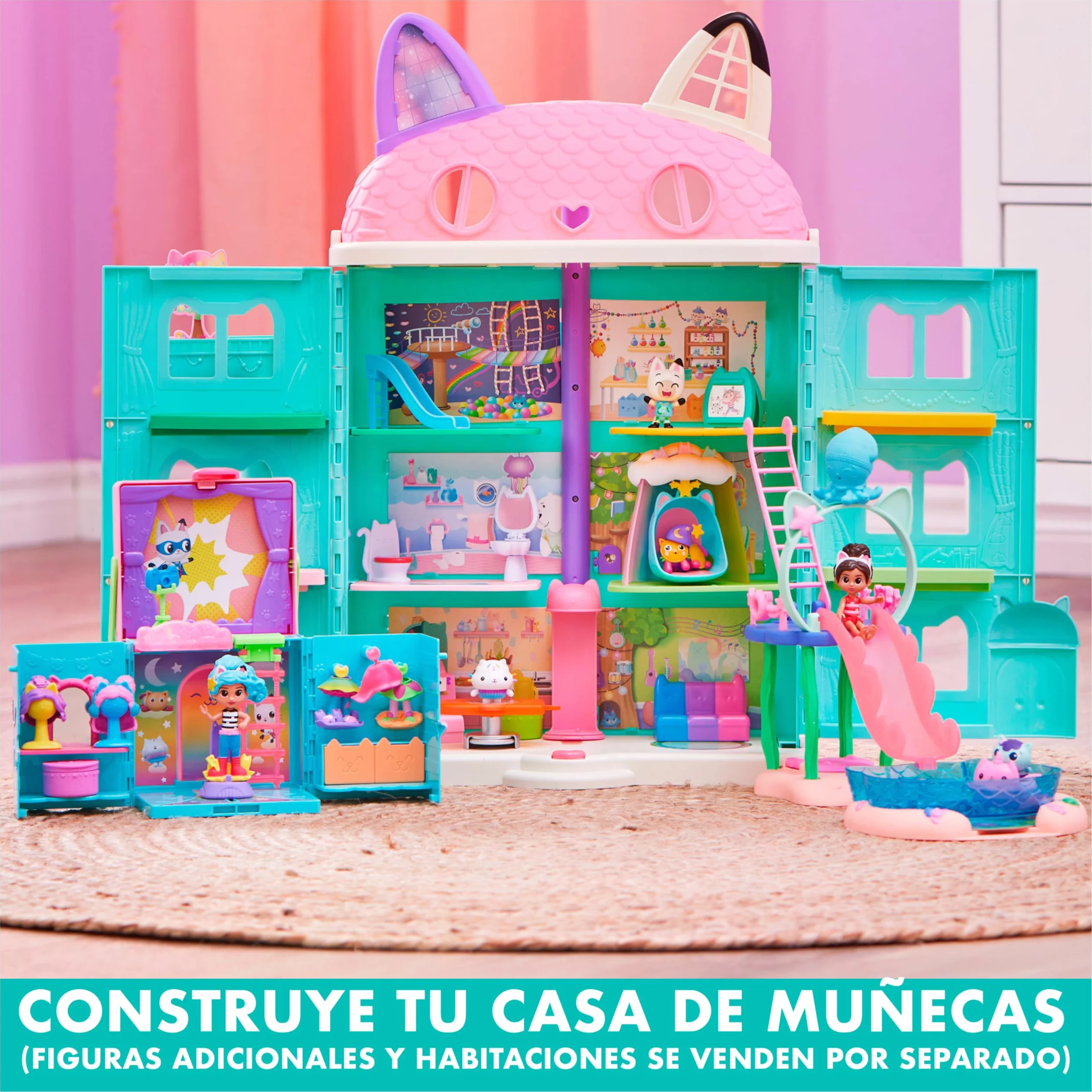 LA CASA DE MUÑECAS DE GABBY - Piscina con Figura de Gabby y Siregata, Colas de Sirena que Cambian de Color y Accesorios de Piscina - 6067878 - Juguetes Niñas 3 Años + Regalo Niña 3 años +