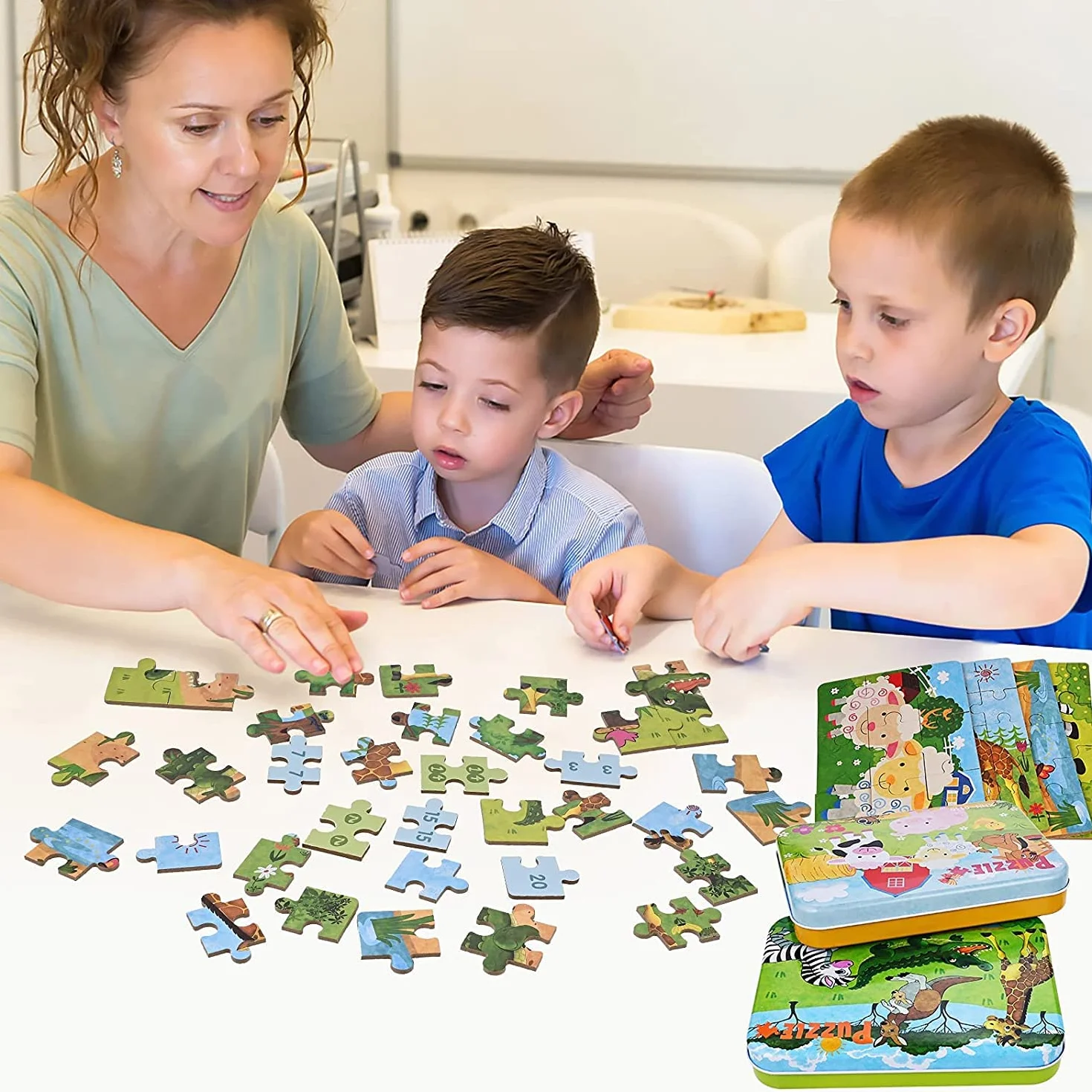Puzzle 1-5 años Juguetes Niños 8 Pcs Juegos Educativos Animales Rompecabezas con Caja Regalo