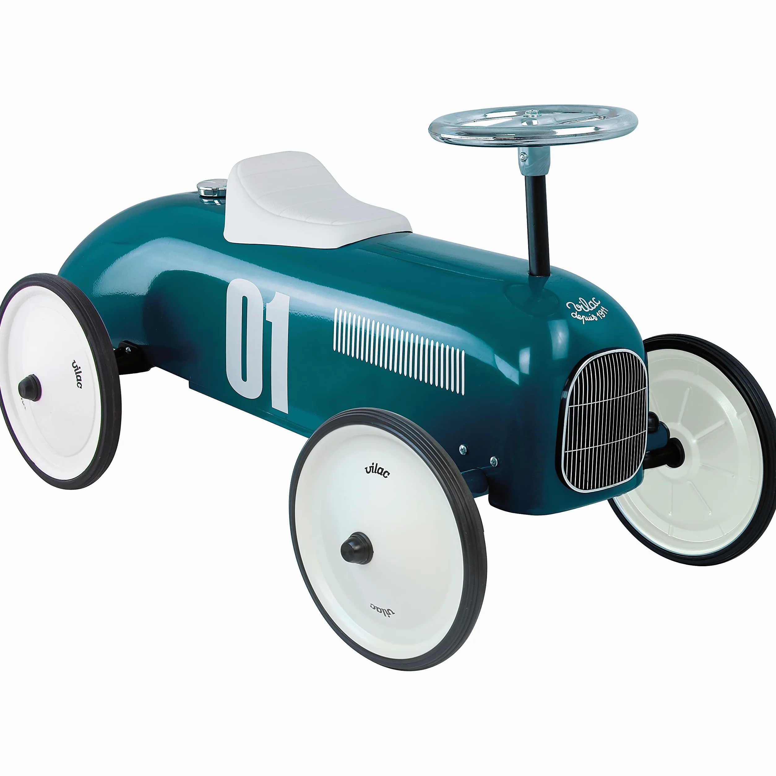 Vilac- Porteur Voiture Vintage Bleu Pétrole Aviones, Color Azul (1123) | Estructura sólida y ruedas silenciosas | favorece el equilibrio y la motricidad del bebé | ideal desde los primeros pasos