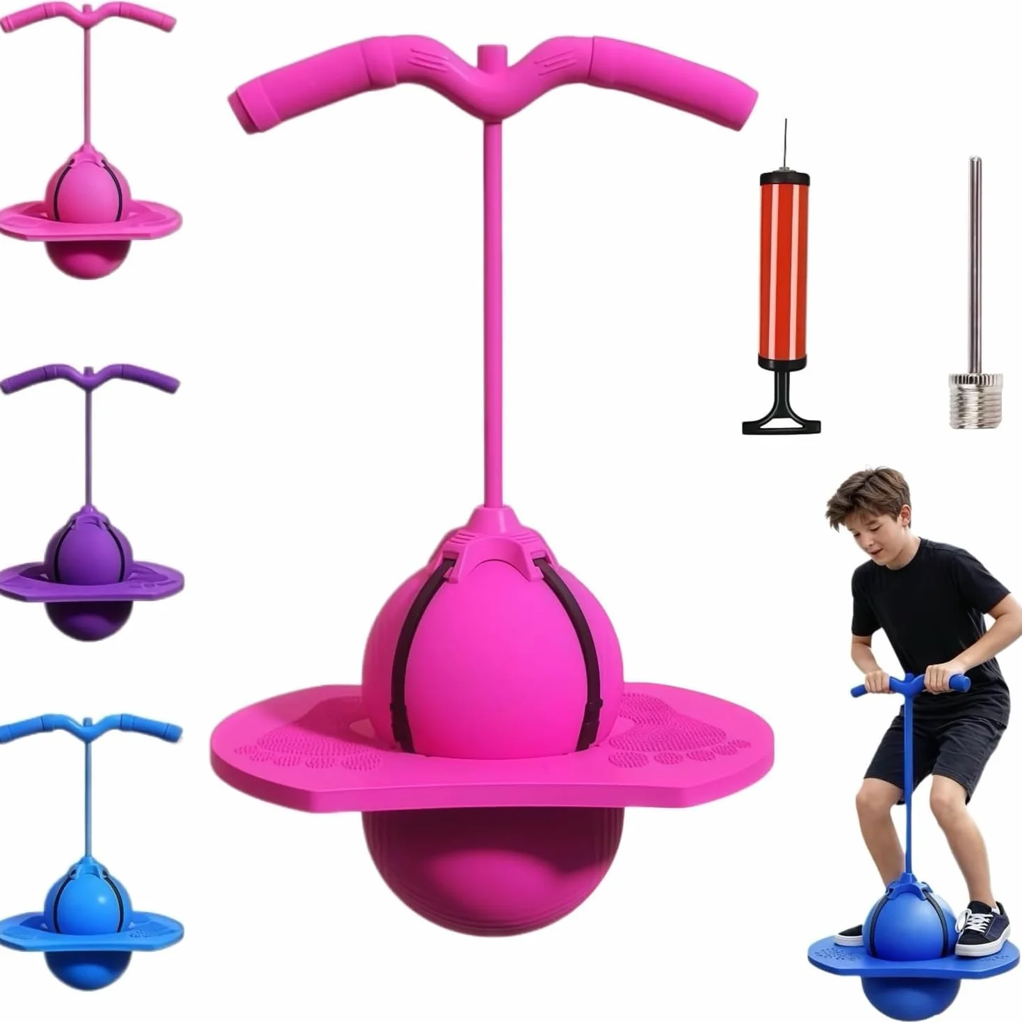 Balón de Salto Equilibrado para Niños, Pelota Pogo con Mango, Antideslizante, Juguete Deportivo para Casa, Jardín, Juego y Ejercicio Físico (Rosa)