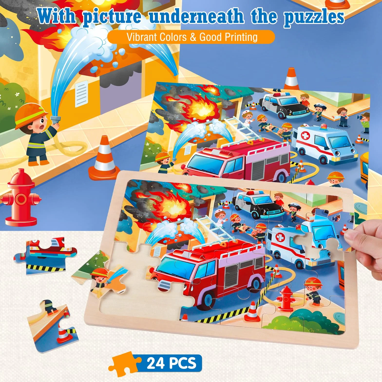 Juego de 4 Puzzle de Madera para Niños, Rompecabezas de 24 Piezas, Puzzle Juego de Coches de Juguete, Juguete Educativo para Infantiles de 3 4 5 6 años, Juguete de Regalo para Niña Niño