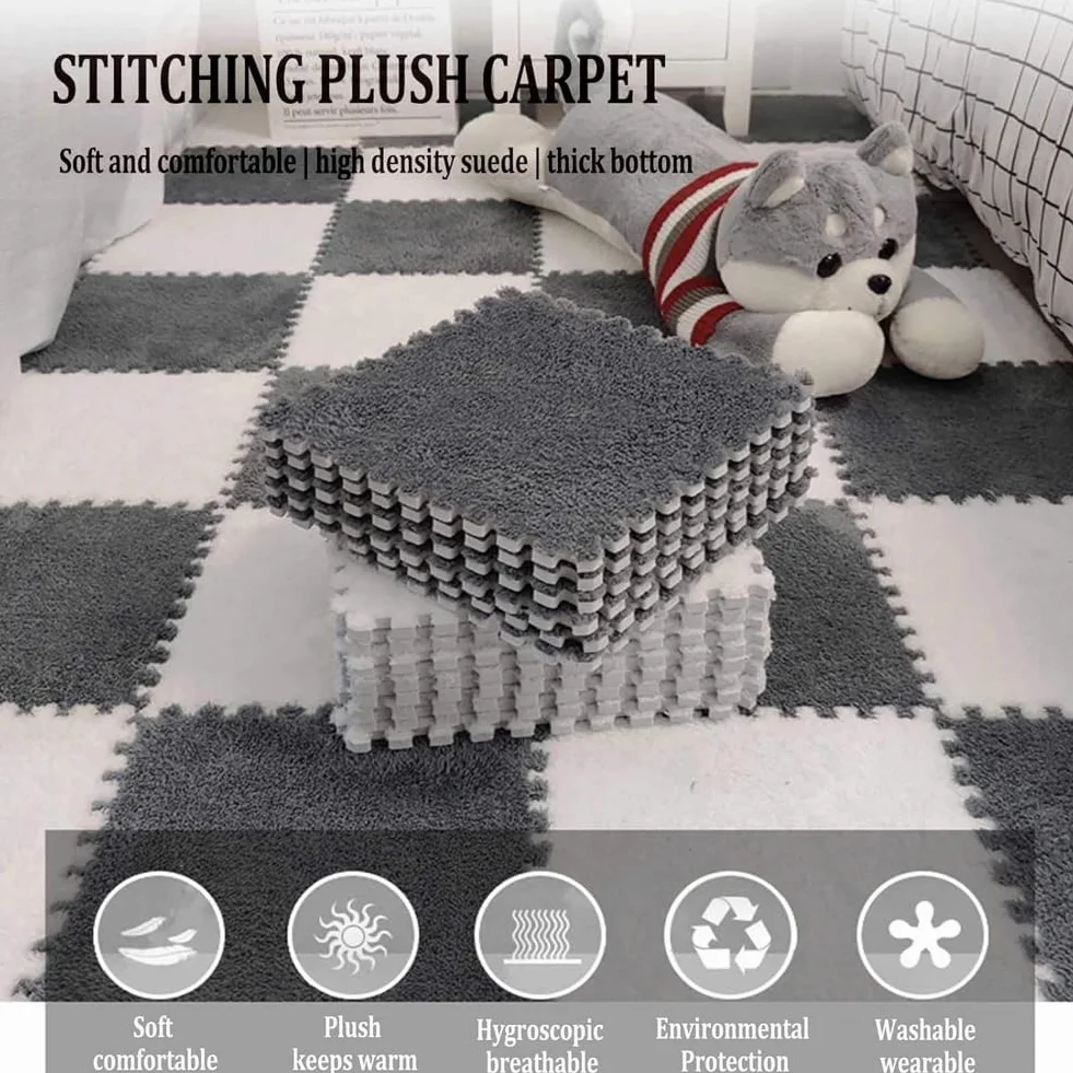 Alfombras de Juego de Espuma de Felpa Cuadradas de Pelo Largo 30x30x1 cm Rosa y Blanco