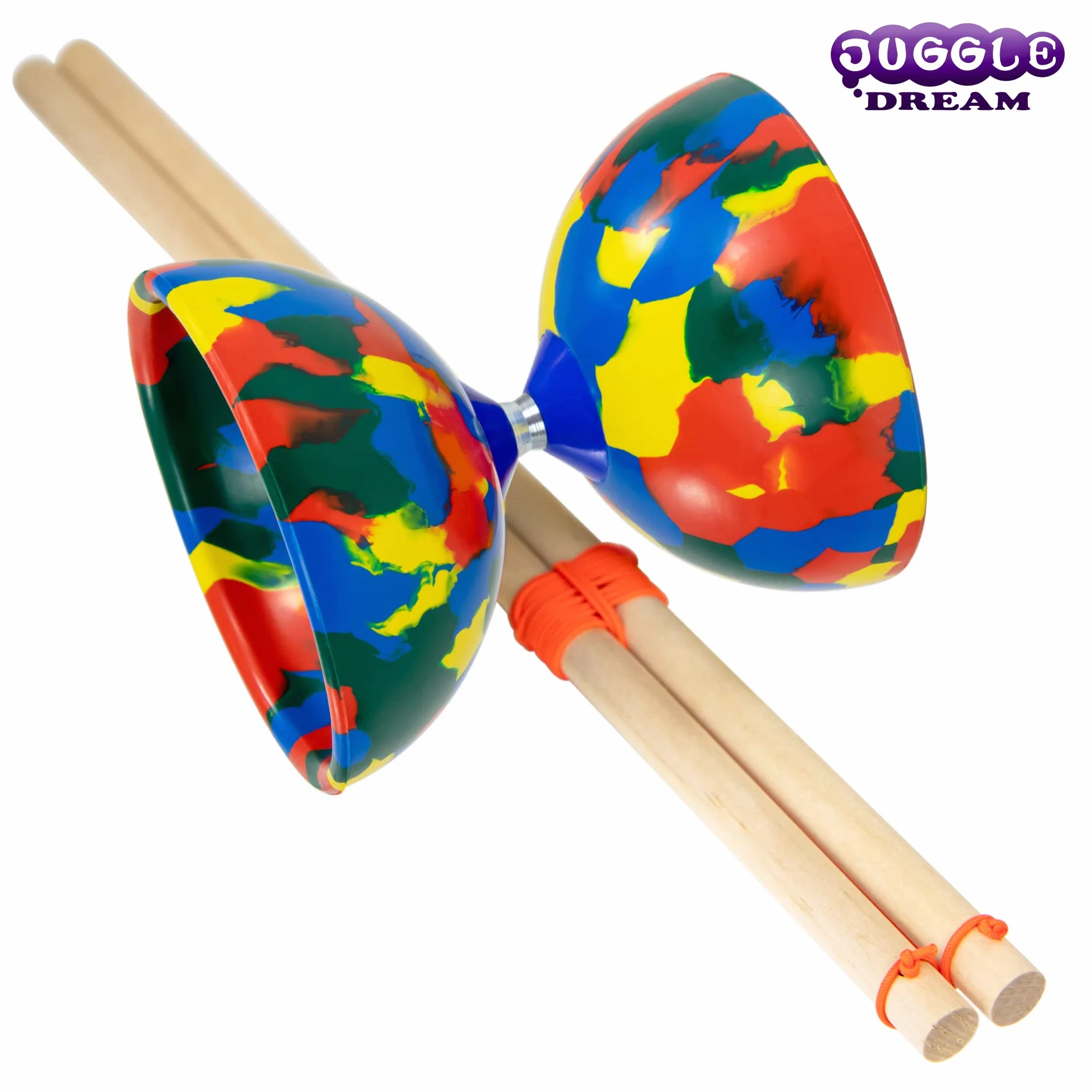 Juggle Dream Jester Diábolo Set para Malabares - Diábolo con Eje Fijo con Palos de Madera y Vídeo de Aprendizaje en Línea (Multicolor)