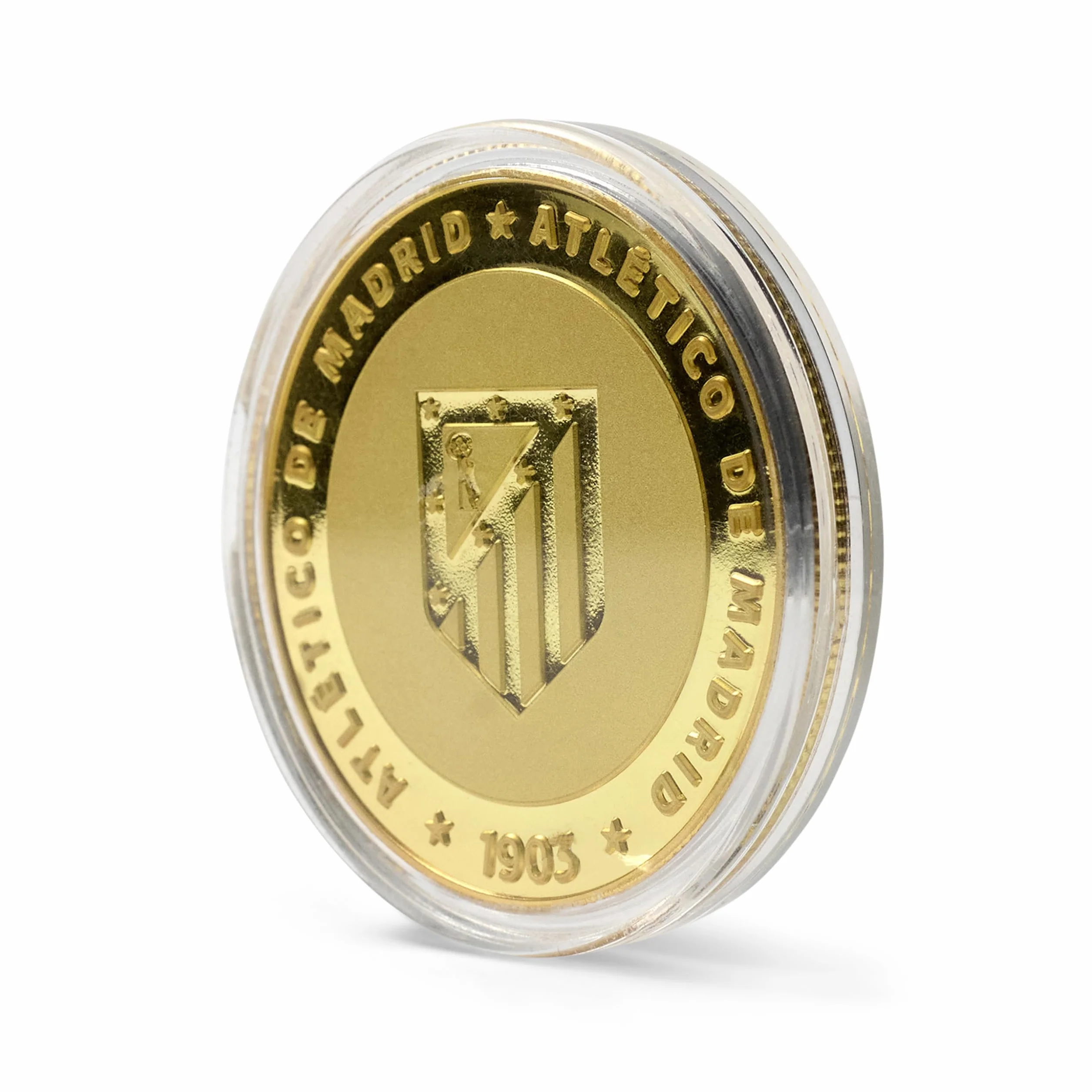 Atlético de Madrid - Moneda edición Especial Escudo y Estadio Riyadh Air Metropolitano - Coleccionable - Dorada - Producto Oficial