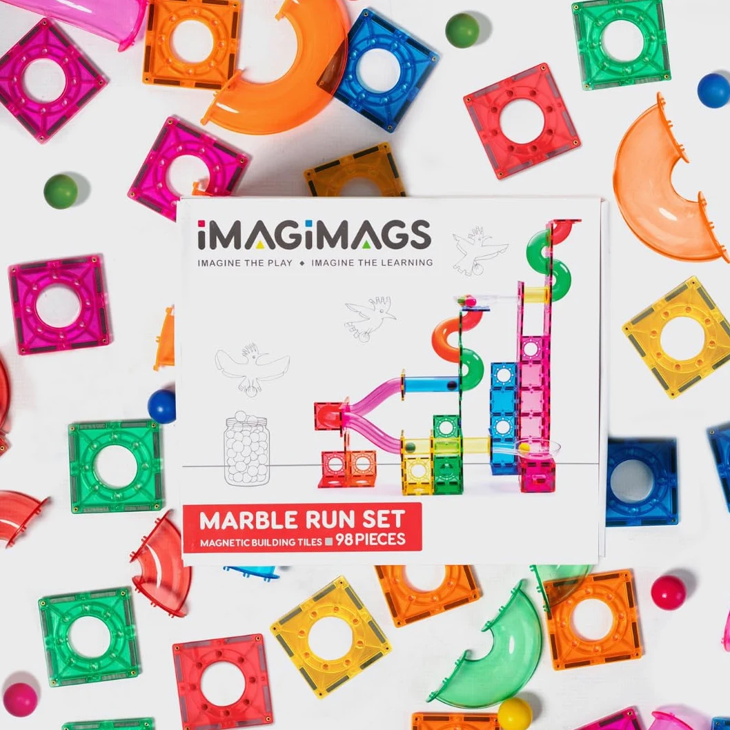 Bloques de construcción magnéticos, juego de 98 piezas de pista de bolas para niños y niñas, juguetes educativos creativos STEM bloques de construcción para niños a partir de 5 años