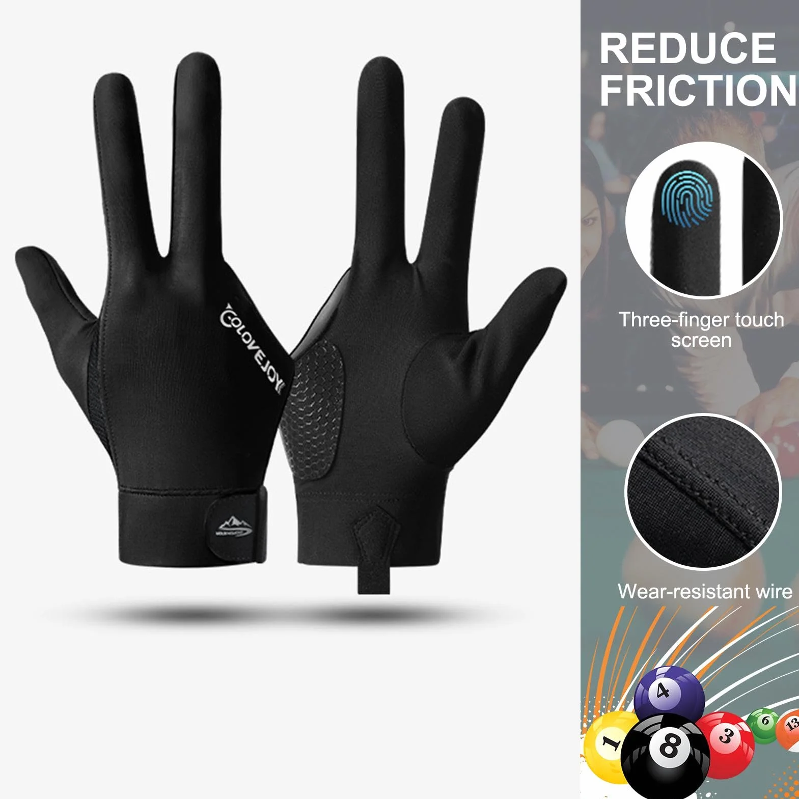 Guantes de Billar de Dedos 3 Tamaño para Tiradores de Cue Izquierda/Derecha