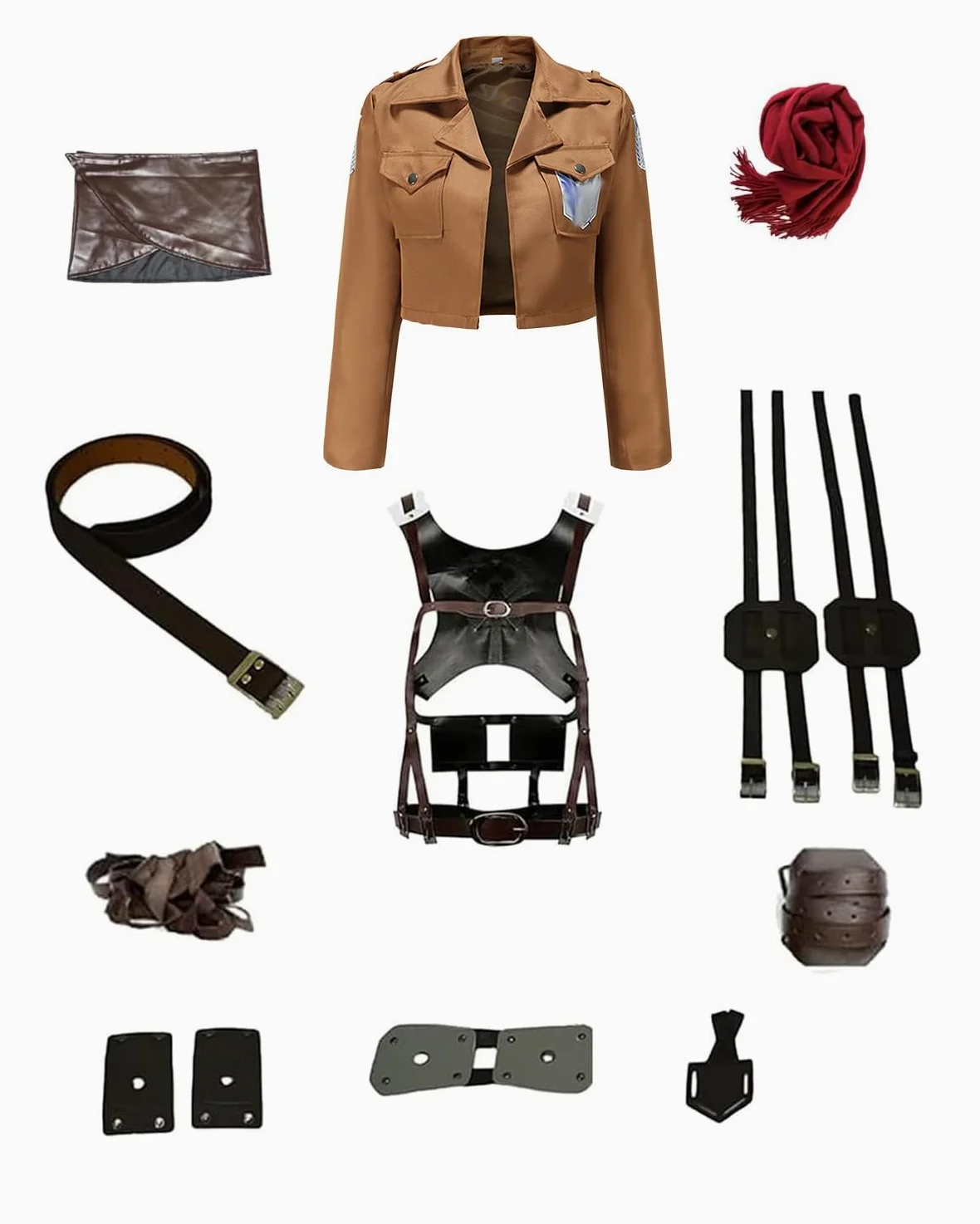 CR ROLECOS Anime AOT Cosplay Survey Corps Uniform Mikasa Ackerman Cosplay Disfraz Chaqueta y cinturón Halloween Carnaval Navidad para adultos