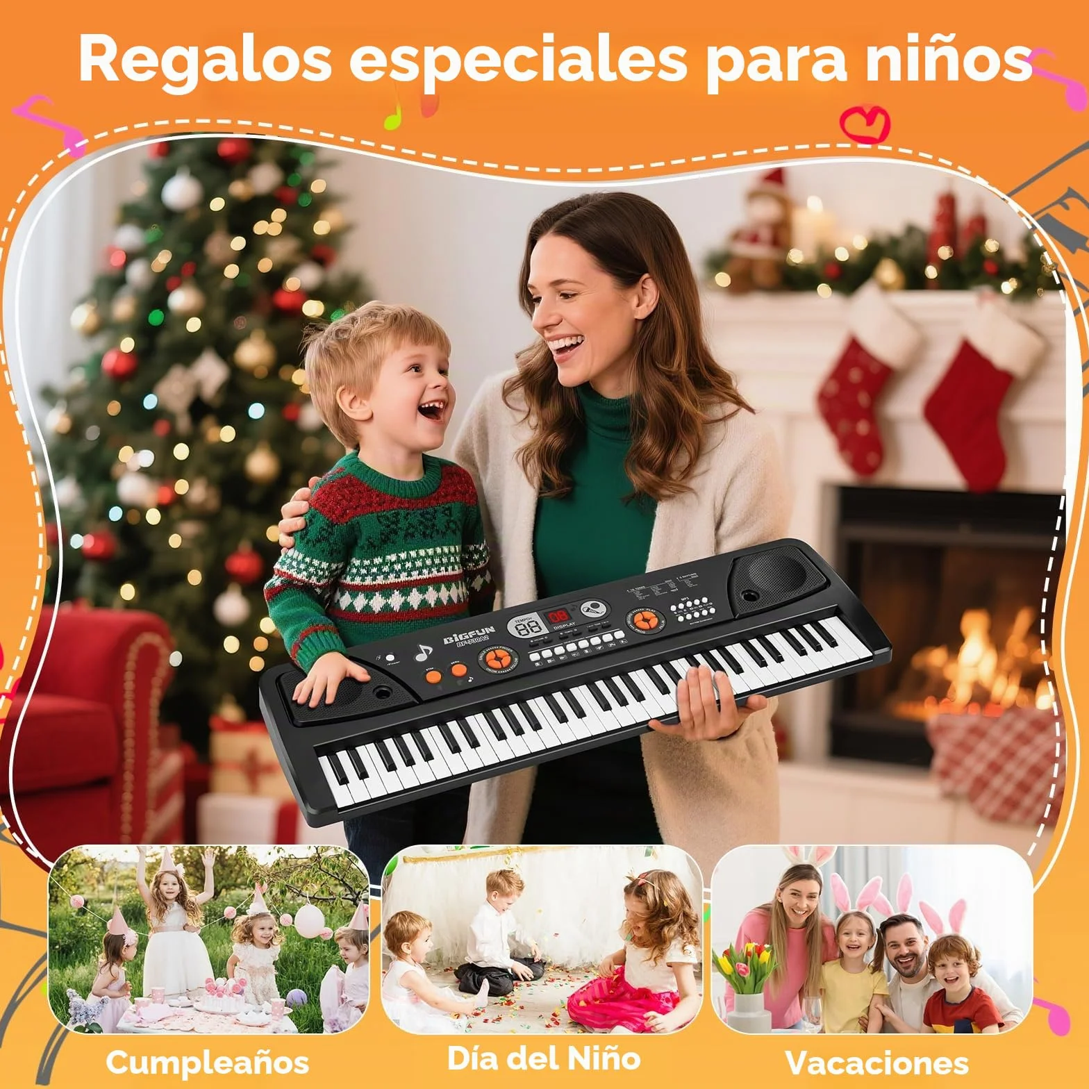 Piano Teclado para Niños 61 Teclas Piano Electrónico Portátil con Pantalla LCD y Micrófono Music Juguete para 3 4 5 6 7 8 Niños Niñas Regalo