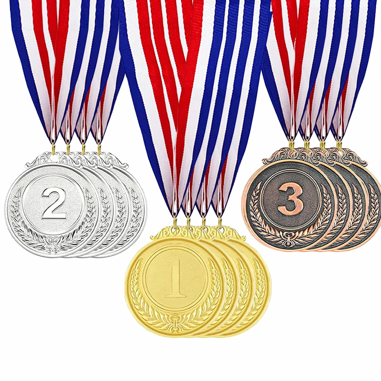 Medallas para Niños con Cintas 12 Piezas Doradas Plateadas Bronce