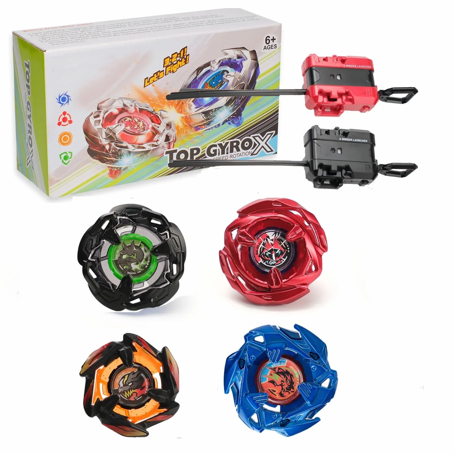 X Set de Batalla de peonzas, 4 peonzas de Combate, 2 lanzadores, Paquete de Inicio Gyro para niños, Juguetes, Juguetes de cumpleaños para niños, 6+ (BB213)