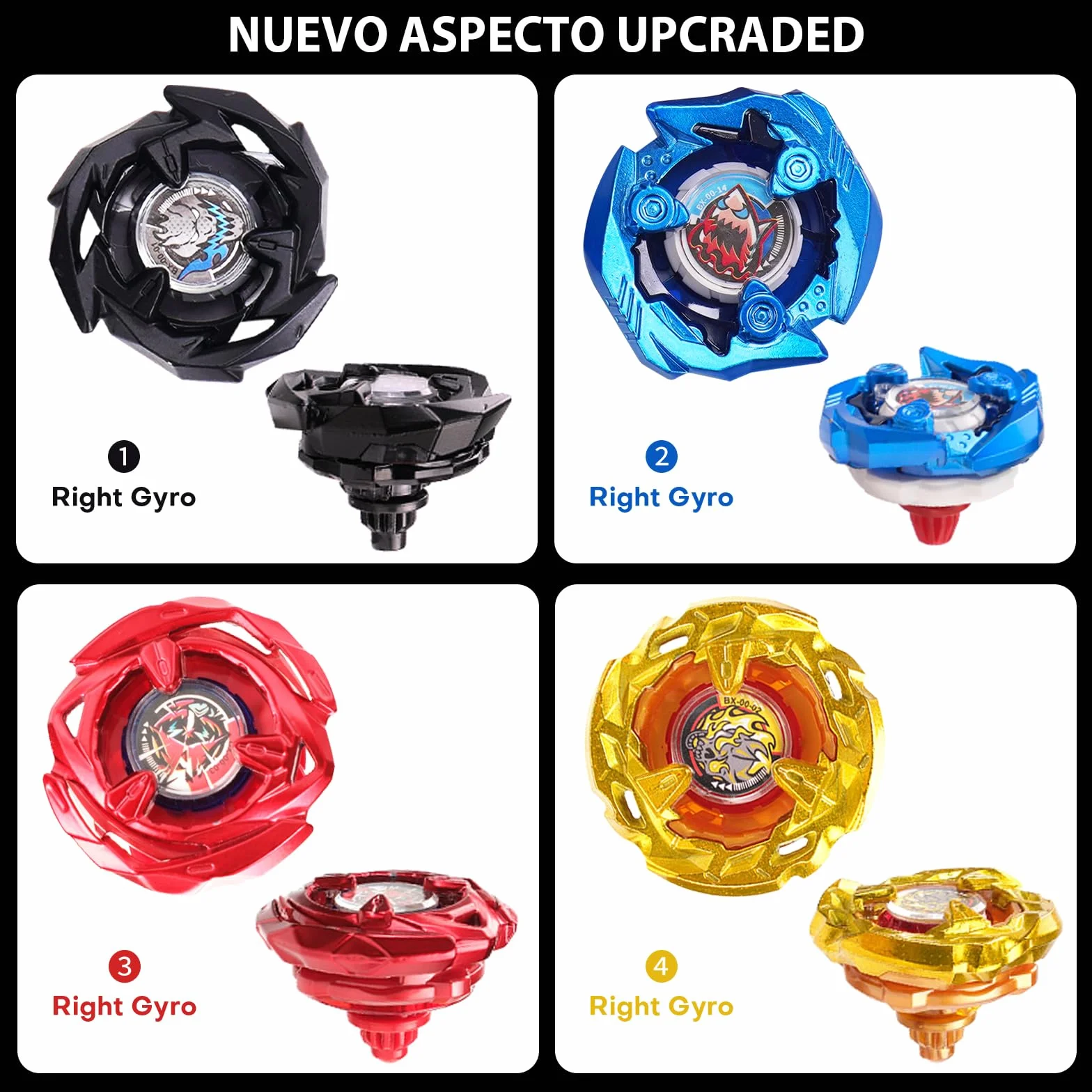 DEZAWRTY Set de Arena Gyro X Stadium con X Acceleration Rail – 4 peonzas de Combate, 2 lanzadores y Estadio, Arena de Batalla para niños a Partir de 6 años, Juguete de Combate para niños, Color Gris