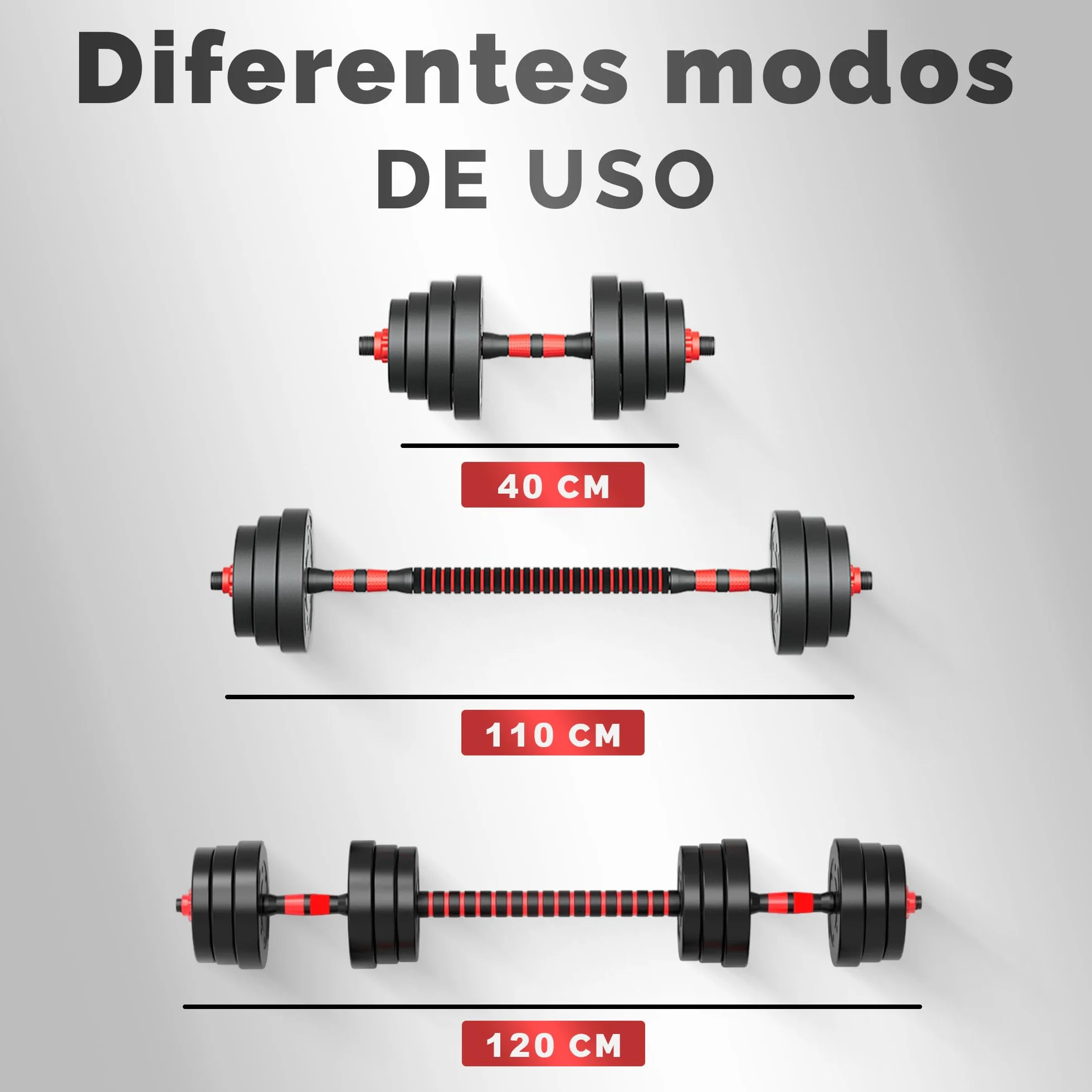 JUPPLIES Juego de Mancuernas Ajustables 2 en 1 10kg 20kg 40kg Kit de Pesas con Barra Recta Antideslizante