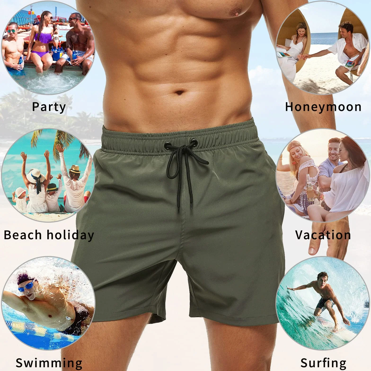 Bañador Hombre Corto Secado Rápido con Malla Forro Verano Natacion Pantalones Cortos Playa Surf