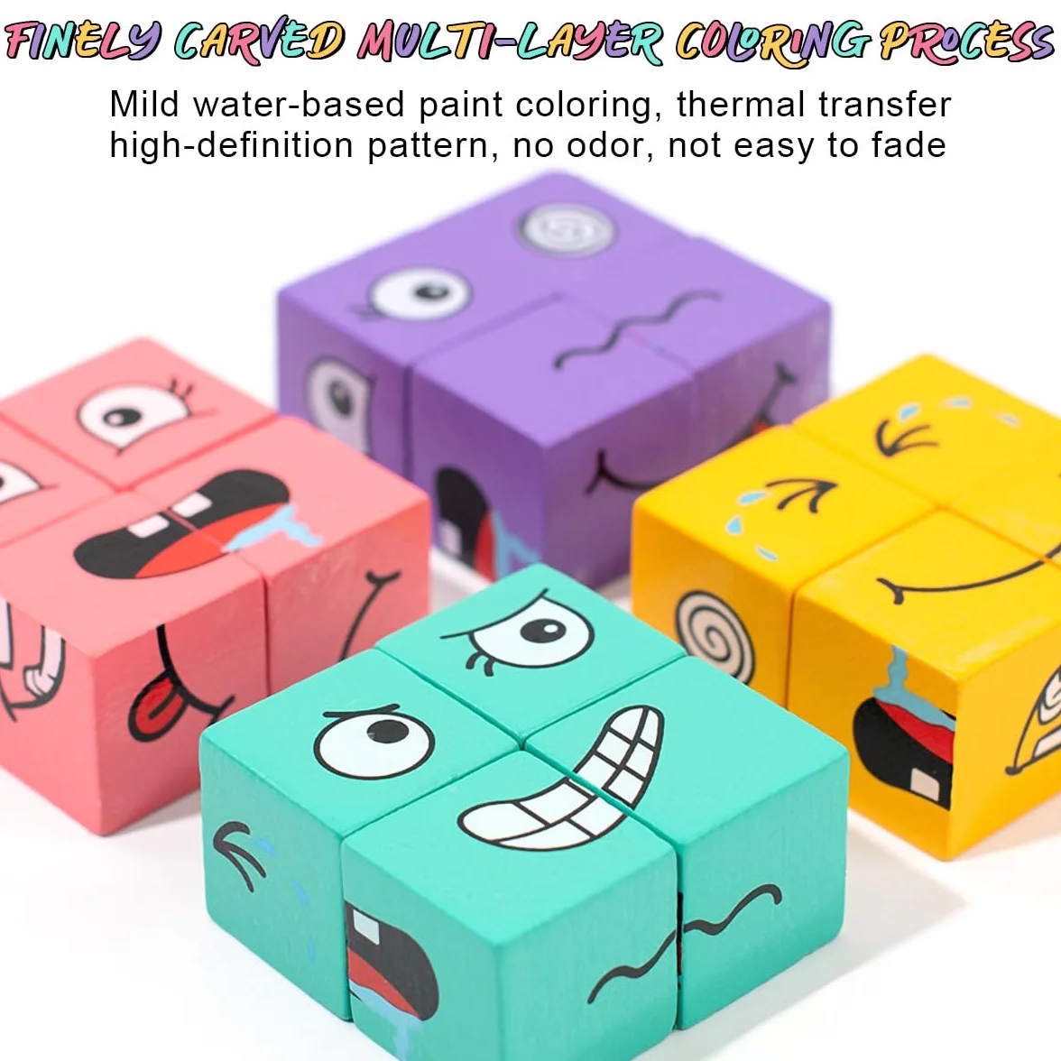 Cubo de Que Cambia la Cara, Juguete de Rompecabezas Montessori, Rompecabezas de Cubo de de Madera, Juego de 3D para niños de 3 años en adelante (con Campana)