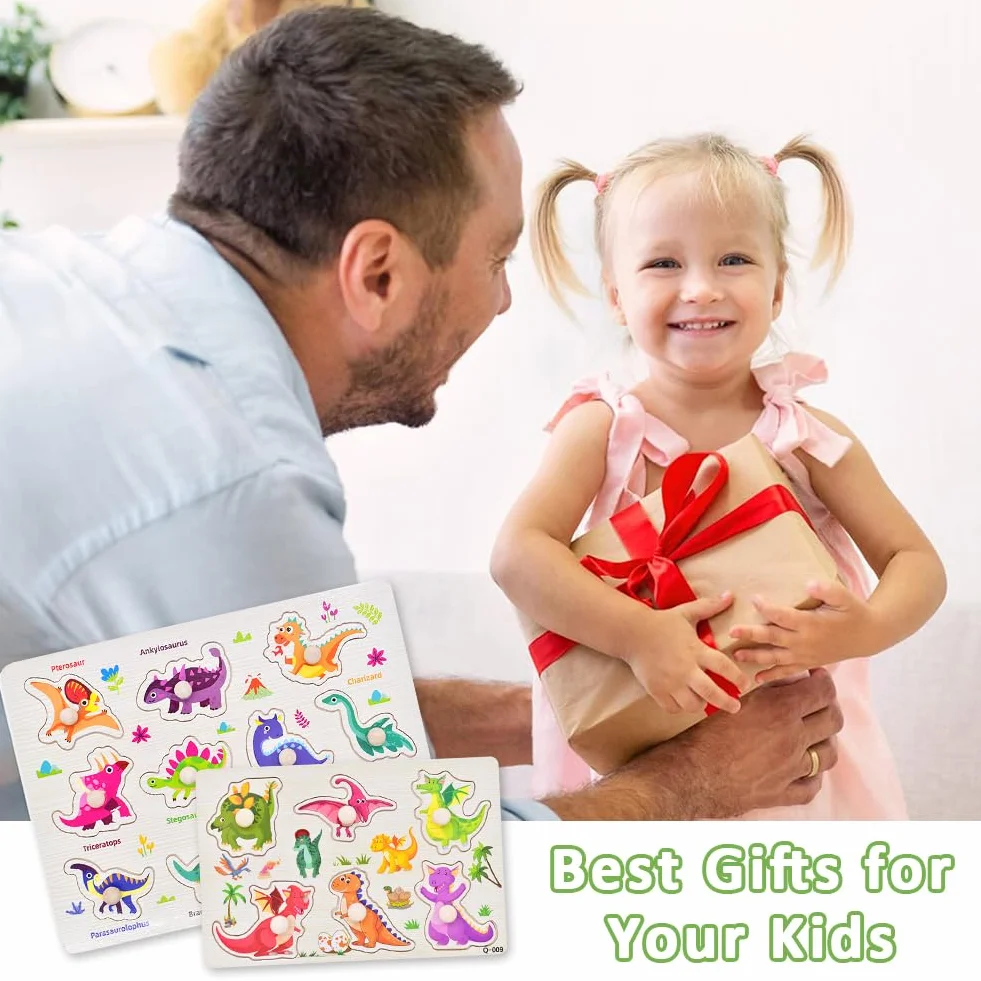 Dinosaurios Puzzle de Madera, Dinosaurios Rompecabezas de Madera Juegos, Puzzle Madera Infantil, Motricidad Fina y Concentración, Juguetes Bebes Educativos Regalos para Niños Niñas