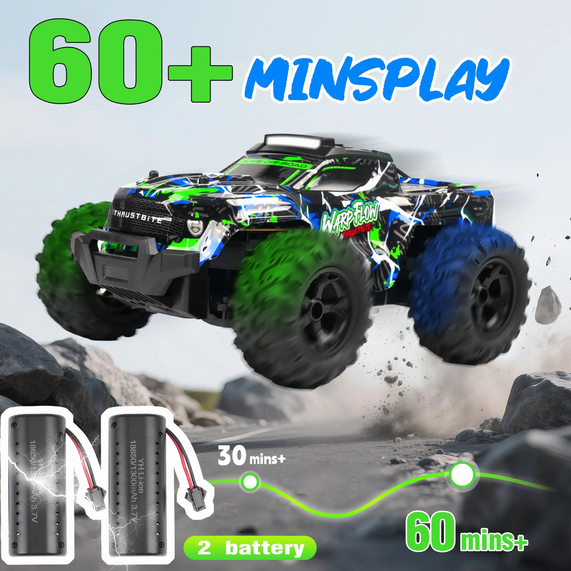 BAZADER Coche Teledirigido Coche RC - 1:18 Coches teledirigidos con Luces Led, 25 Km/H Remote Control Car con Pulverizador 2,4 GHz Todoterreno 2 Baterías Recargables 60min Play, para NiñOs Y Adultos