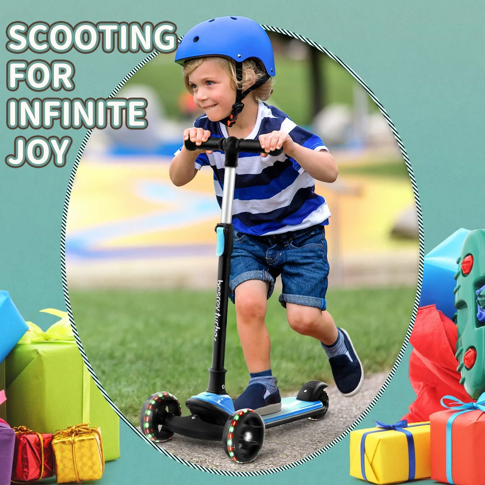 besrey Patinete para niños – Big Wheels Plegable con Luces LED Intermitentes para niños y niñas, 4 Niveles de Altura Ajustable, Tabla Ancha para niños de 2 a 8 años
