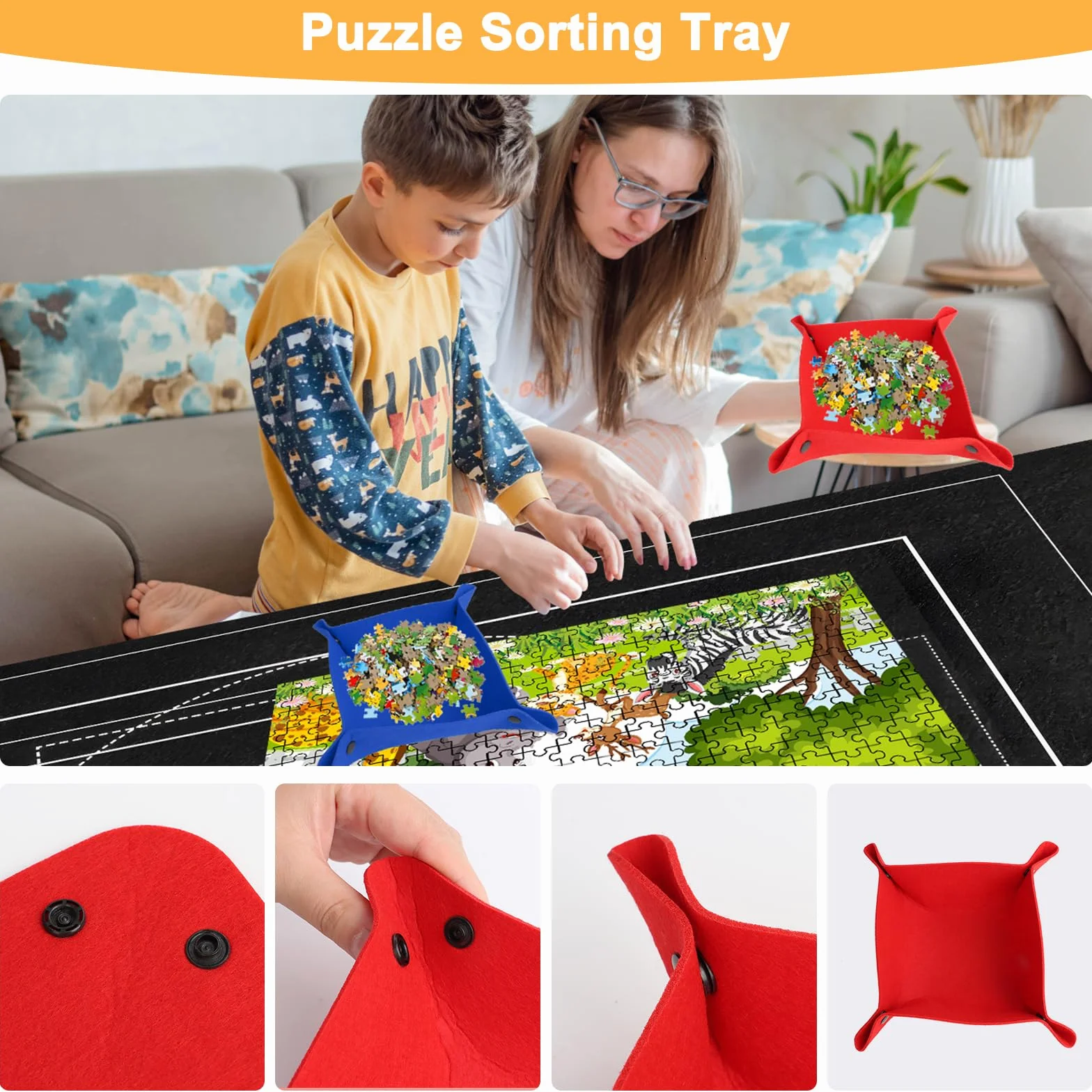 RISVOWO Tapete para Puzzle Alfombra Portátil Fieltro 1000-3000 Piezas Tapiz Antideslizante Enrollable y Almacenable (Negro)