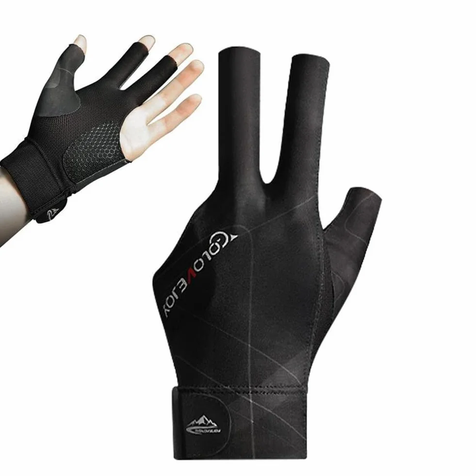 Tokaneit Guante de Billar Transpirable Antideslizante Ajustable Sin Dedos Negro Gris