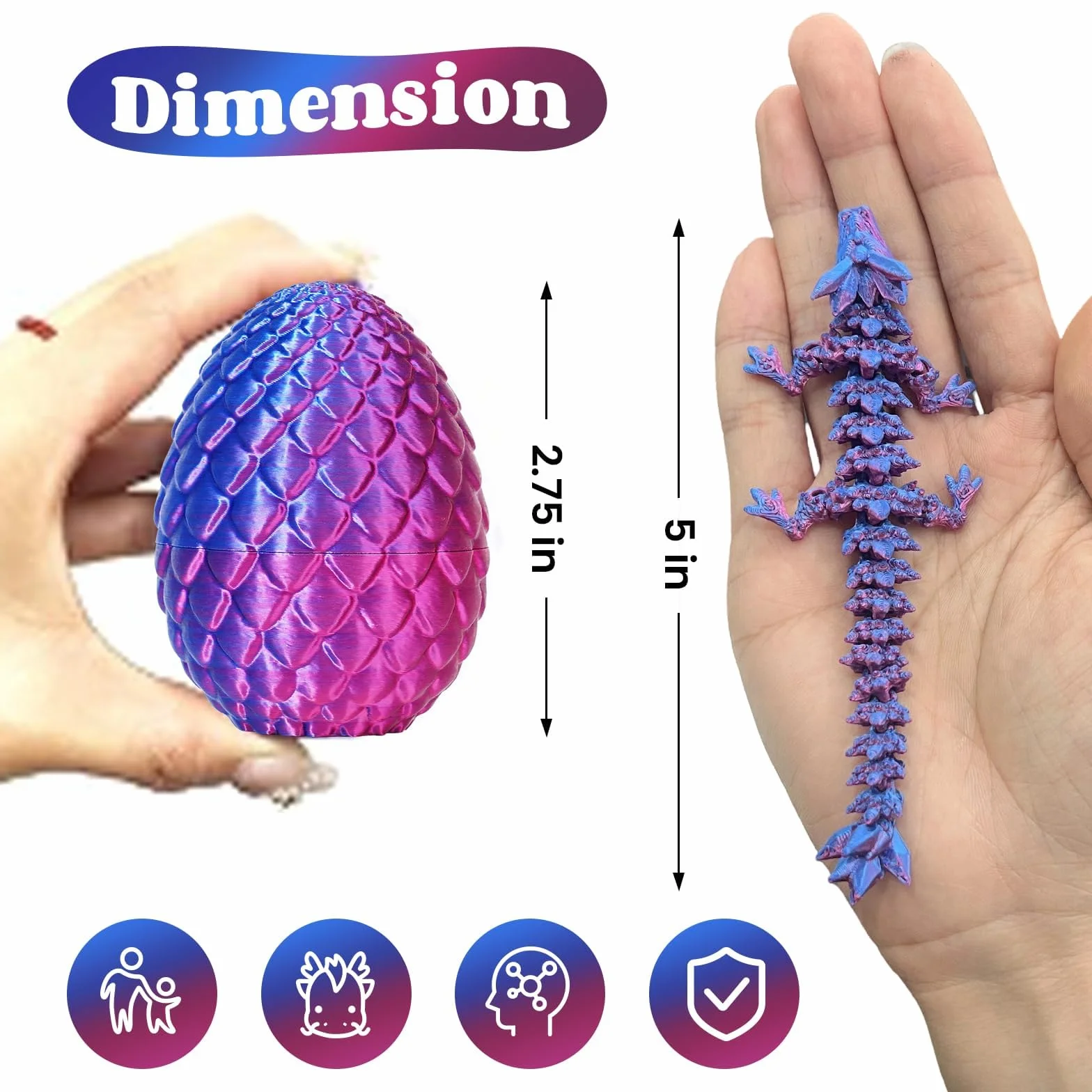 Set de 4 Huevos de dragón Impresos en 3D con Dragones articulados en su Interior Juguete Fidget de dragón para niños y Adultos Decoración para casa Oficina Regalo para Pascua Navidad cumpleaños