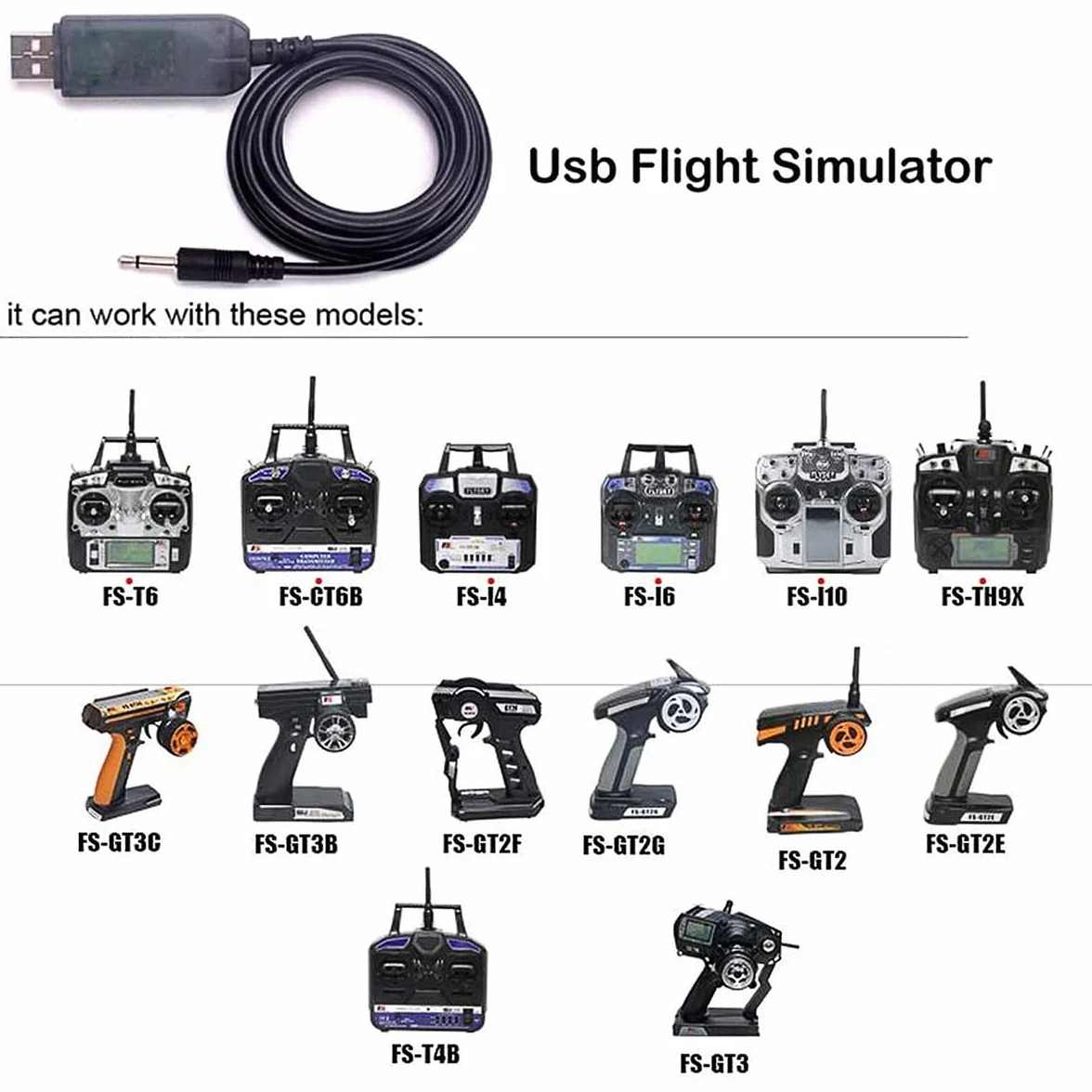 RC Flight Simulator Flysky PC Simulador para Flysky FS-i6 FS-i4 FS-TH9X FS-T6 FS-T4B FS-GT3 FS-GT2 Control Remoto
