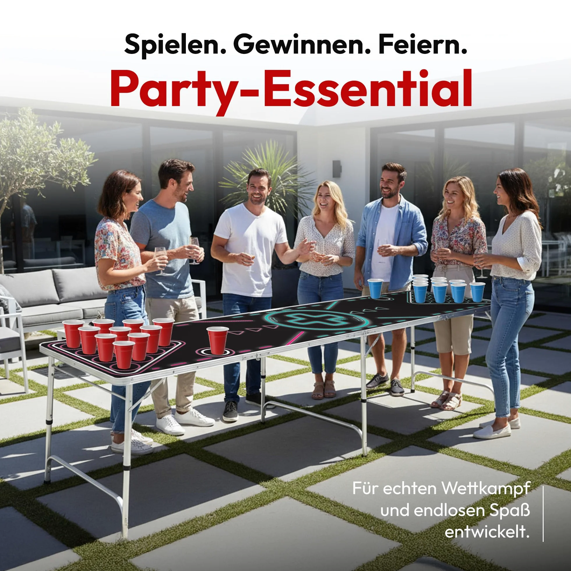 GOODS+GADGETS Mesa Plegable para Beer Pong - Mesa para Beer Pong con Altura Ajustable y Resistente a los arañazos Cualquier Fiesta (Neón)