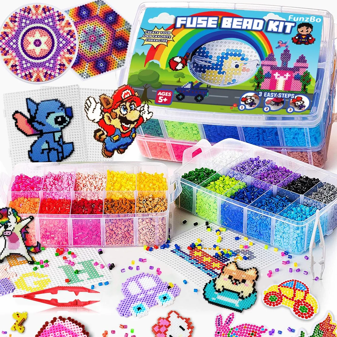 FUNZBO Kit de 23000 cuentas para planchar de 5 mm, 22 colores, 106 patrones, suministros de arte y manualidades para, juego de juguetes, decoraciones artísticas para habitación, regalos para niñas