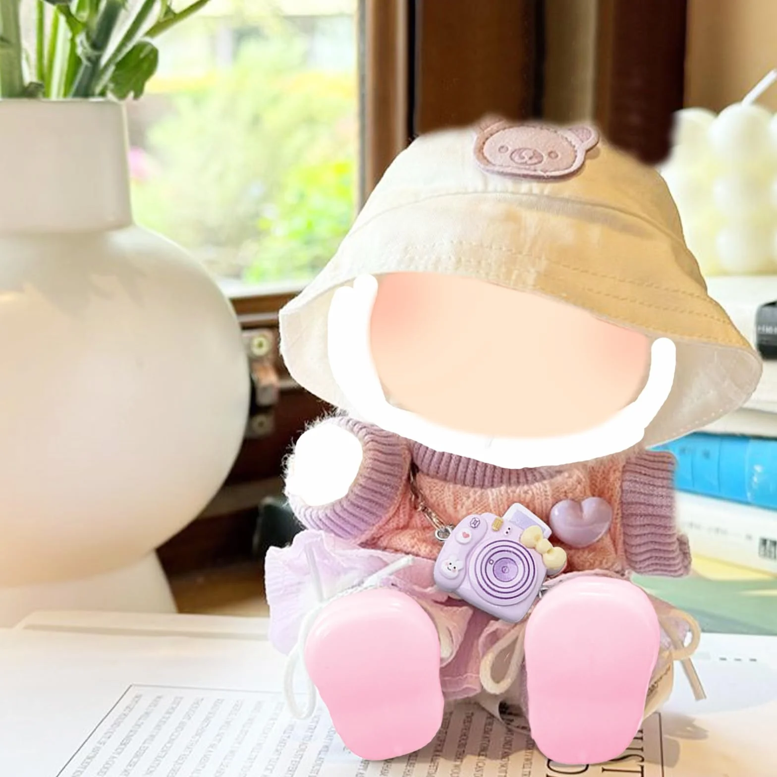 6 Piezas de Ropa para muñecas de 17 cm, Camiseta con tutú de corazón, Sombrero, Gafas, Colgante de cámara, 1 par de Zapatos para la Mini muñeca de Peluche de 17 cm, no incluida en el envío, Lila