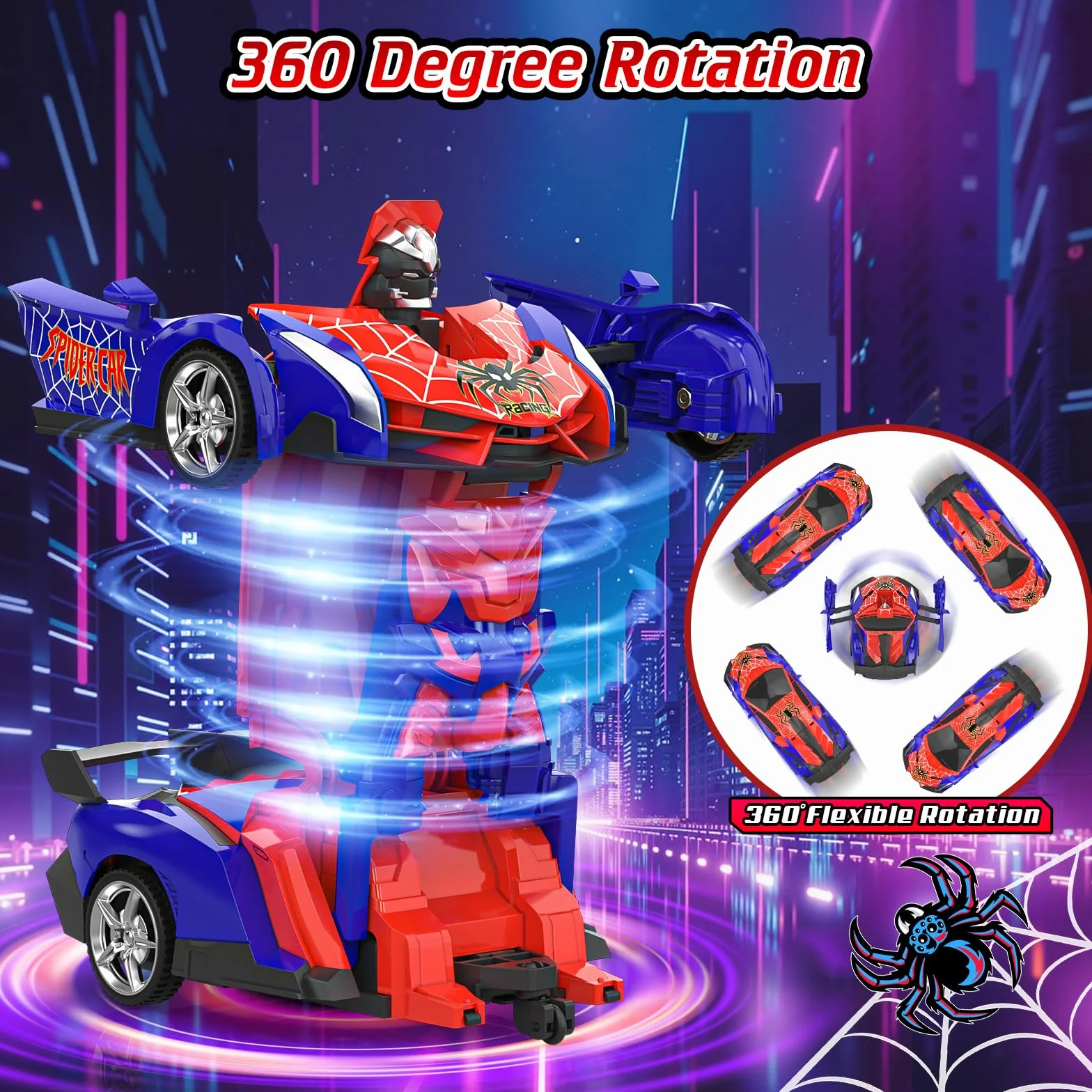 Coche Teledirigido Robot, Spider Transformar RC Carro Radiocontrol Remote Car Juguete Niños Niñas 3 4 5 6 7 8 9 10 Años 2.4GHz Modelo Escala 1/18 Recargable, Juego Vehículo Regalos Cumpleaños Navidad