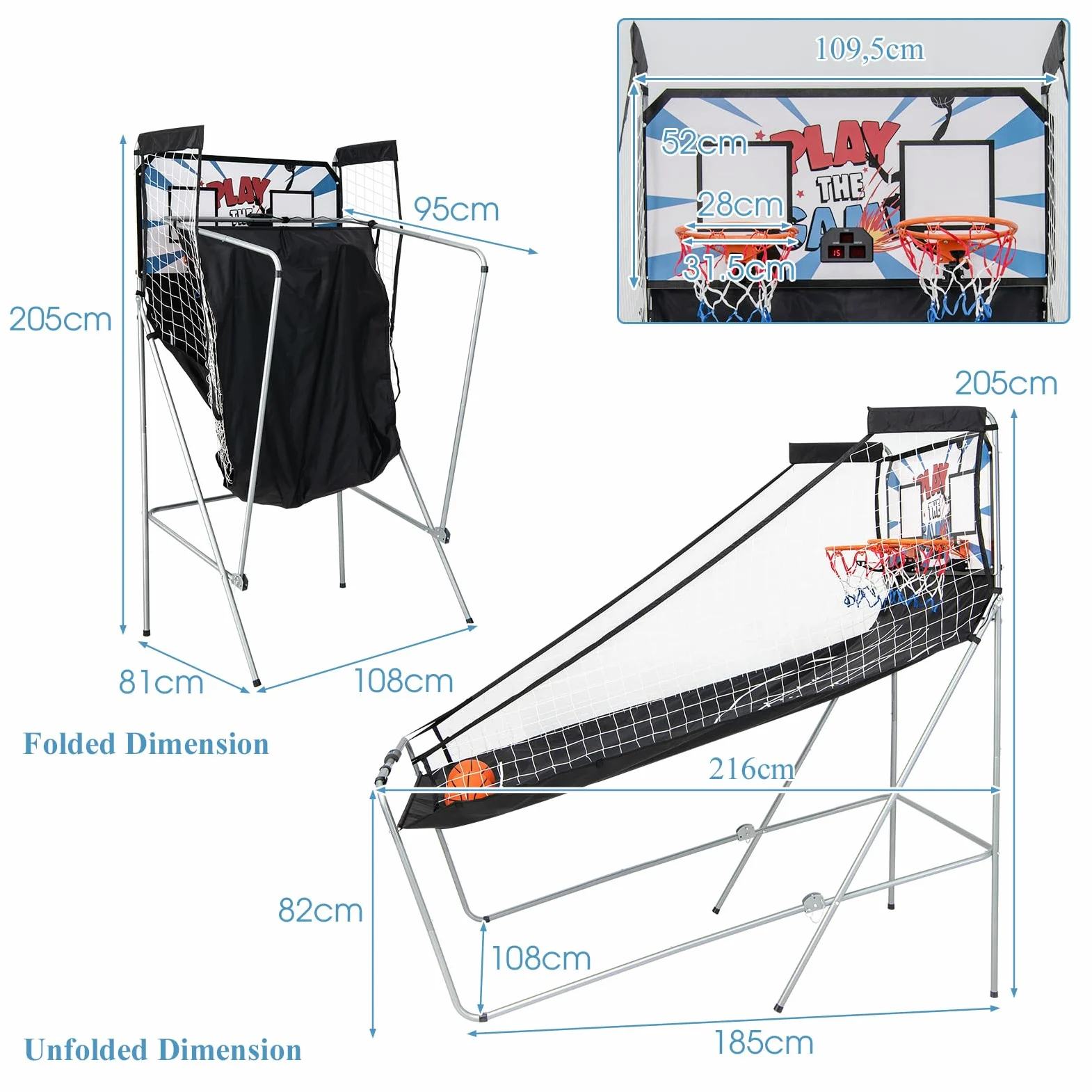 LIFEZEAL Juego de Baloncesto Plegable, Canasta de Baloncesto Doble con 8 Modos de Juego y Contador para 2 Personas, Máquina de Tiro con Red de Seguridad, 4 Pelotas, 1 Bomba (Blanco)