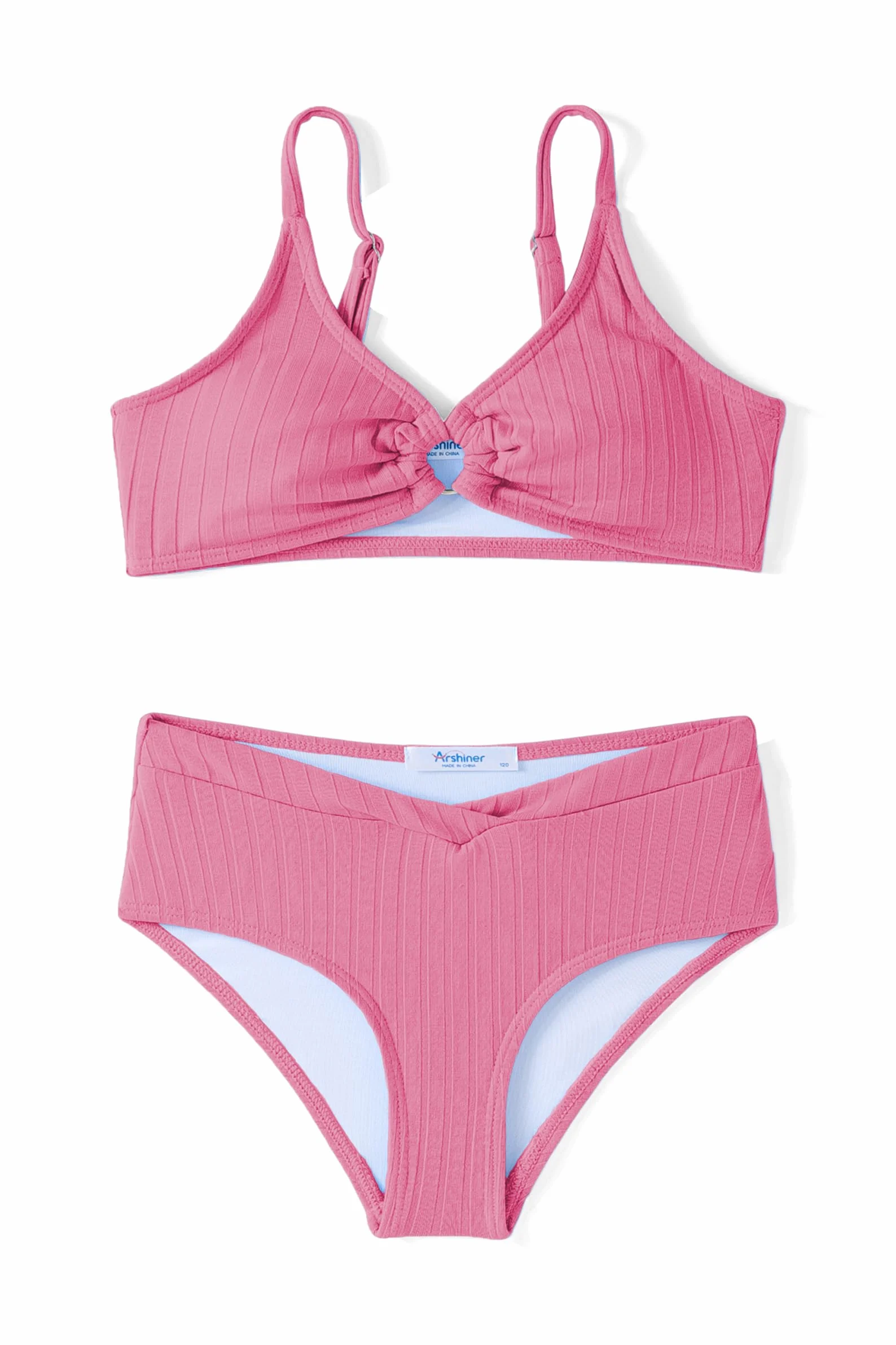 Arshiner Niñas Traje de Baño Dos Piezas Bikini Set Verano Color Sólido Ajustable 7-15 Años