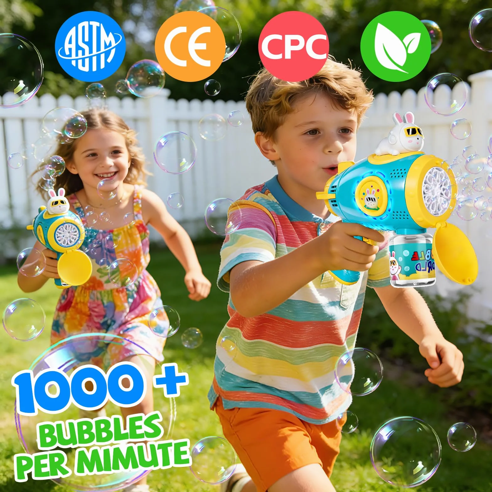 Pistola de Burbujas, Máquina Automática de Burbujas para Niños, 10000+ Burbujas por Min, Juguete de Pistola de Burbujas Recargable para Boda, cumpleaños, Fiesta, Pascua (Azul)