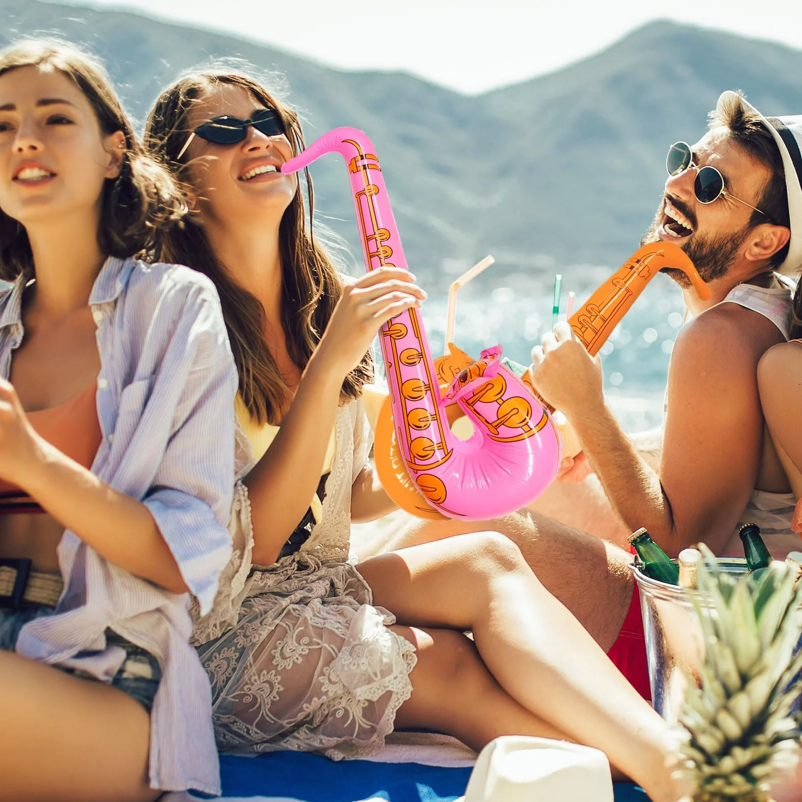 3 Piezas Instrumentos Inflables Saxofón Hinchables para Niños Adultos, 70 cm Saxofón de Juguete Inflable Party, Accesorios de Globos de Instrumentos Musicales para Festivales Fiesta