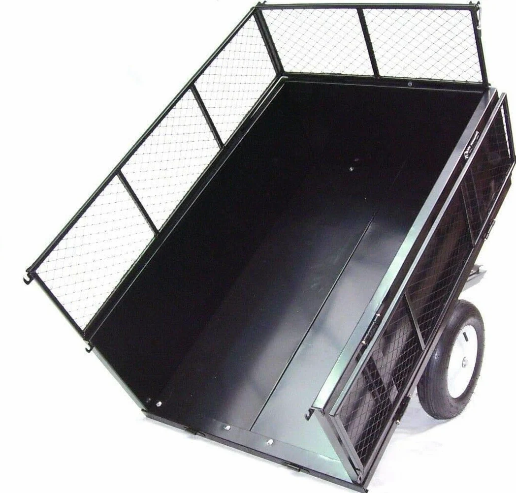 D+L Remolque basculante de 300 kg para cortacésped - Transformador de césped - Plegable - Paredes laterales abatibles