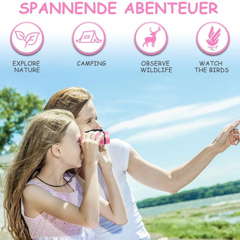 OSDUE Binoculares para Niños, Binoculares para Observar Aves Al Aire Libre para Niños, Mini Compactos a Prueba de Golpes, Juguetes Telescópicos con Tela para Anteojos (Rosa)