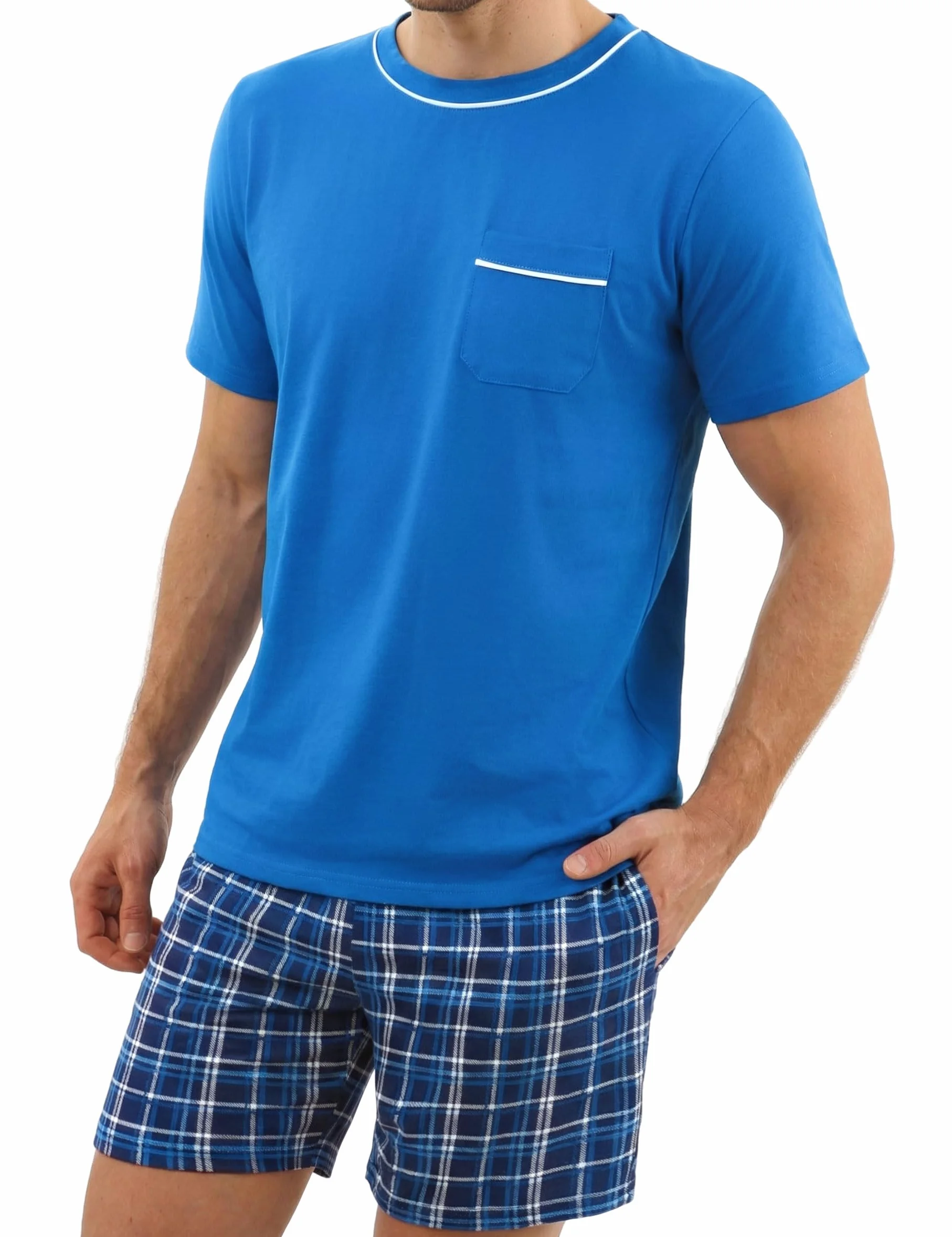 Litherday Pijama Hombre Verano Corto Algodón Conjunto Manga Corta Pantalón Corto 2 Piezas