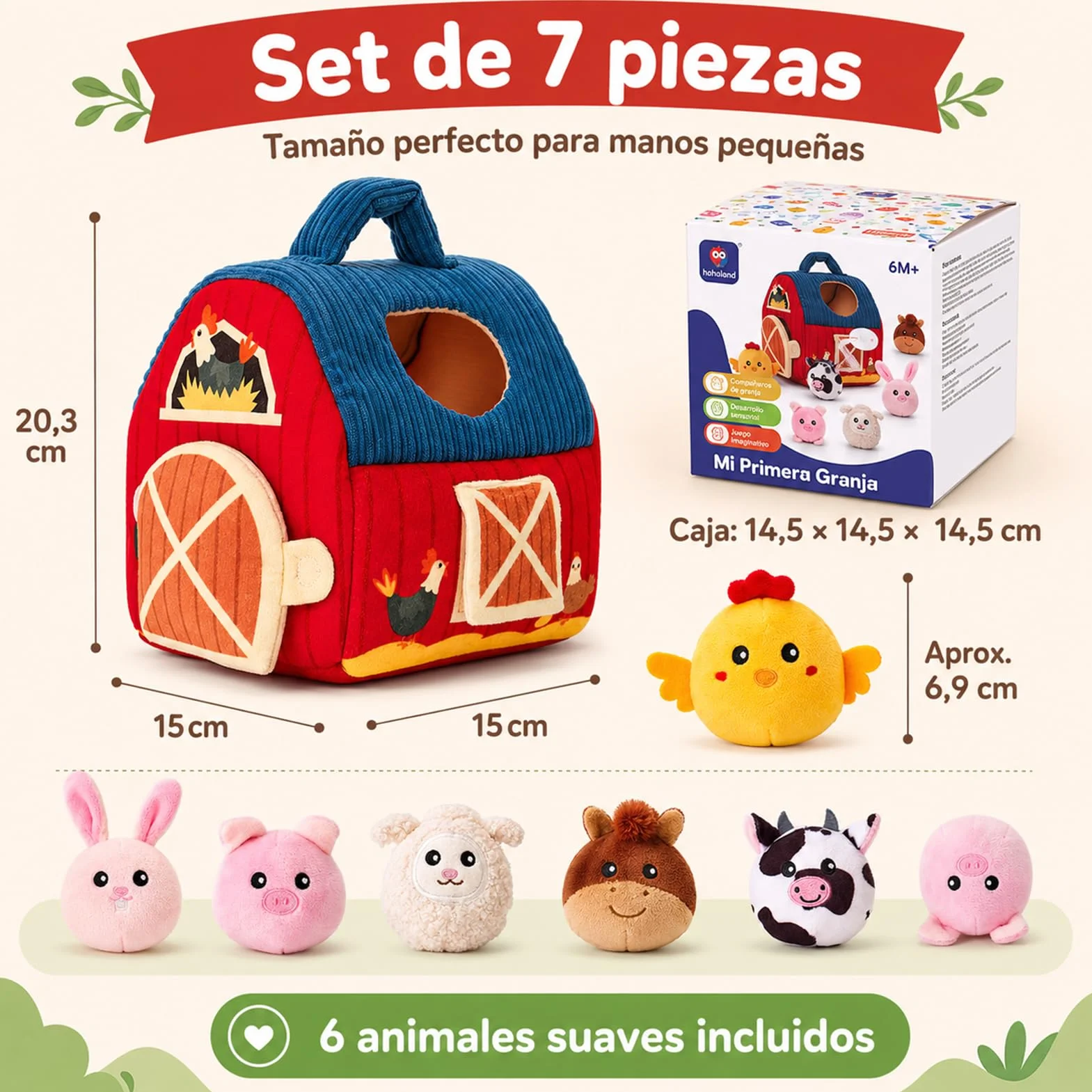 hahaland Juguetes Bebes 6-12 Meses - Animales Granja Montessori Juguetes Niños 1 año - Juguete Interactivo Sensorial Blandito Regalo Bebe 6 9 12 Meses Niño Niña