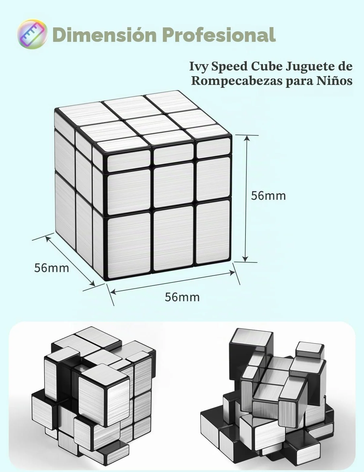 Roxenda Cubo de Velocidad Espejo Plateado 3x3 Rompecabezas Irregular