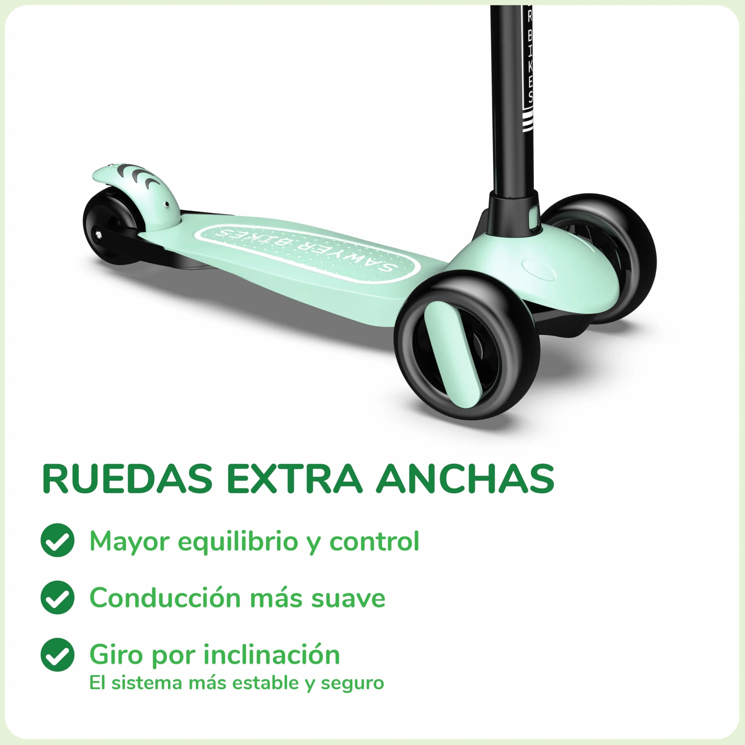 Sawyer Bikes - Patinete Ajustable Ruedas LED - Niños 2 a 8 Años
