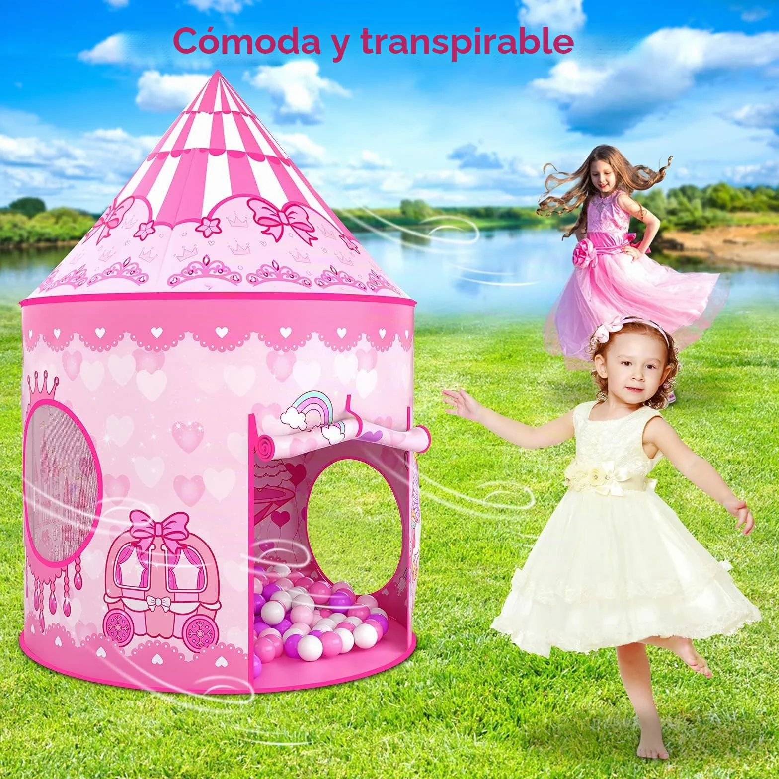 Wilwolfer Tienda de Campaña Infantil Pop-up+Túnel de Juego Infantil+Piscina de Bolas Bebé - 3-en-1 Tienda de Juego para Niños Niñas - Gran Casita Infantil Interior y Exterior