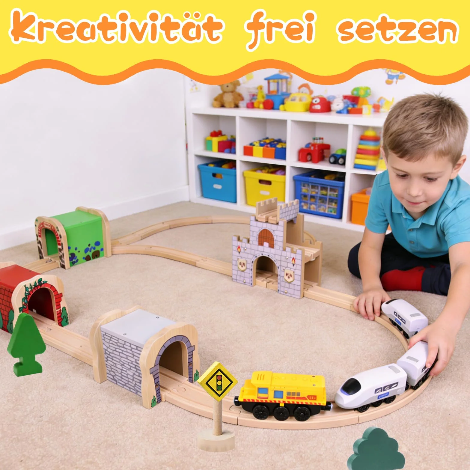 Accesorios de tren de madera para niños a partir de 3 años, túnel de piedra gris
