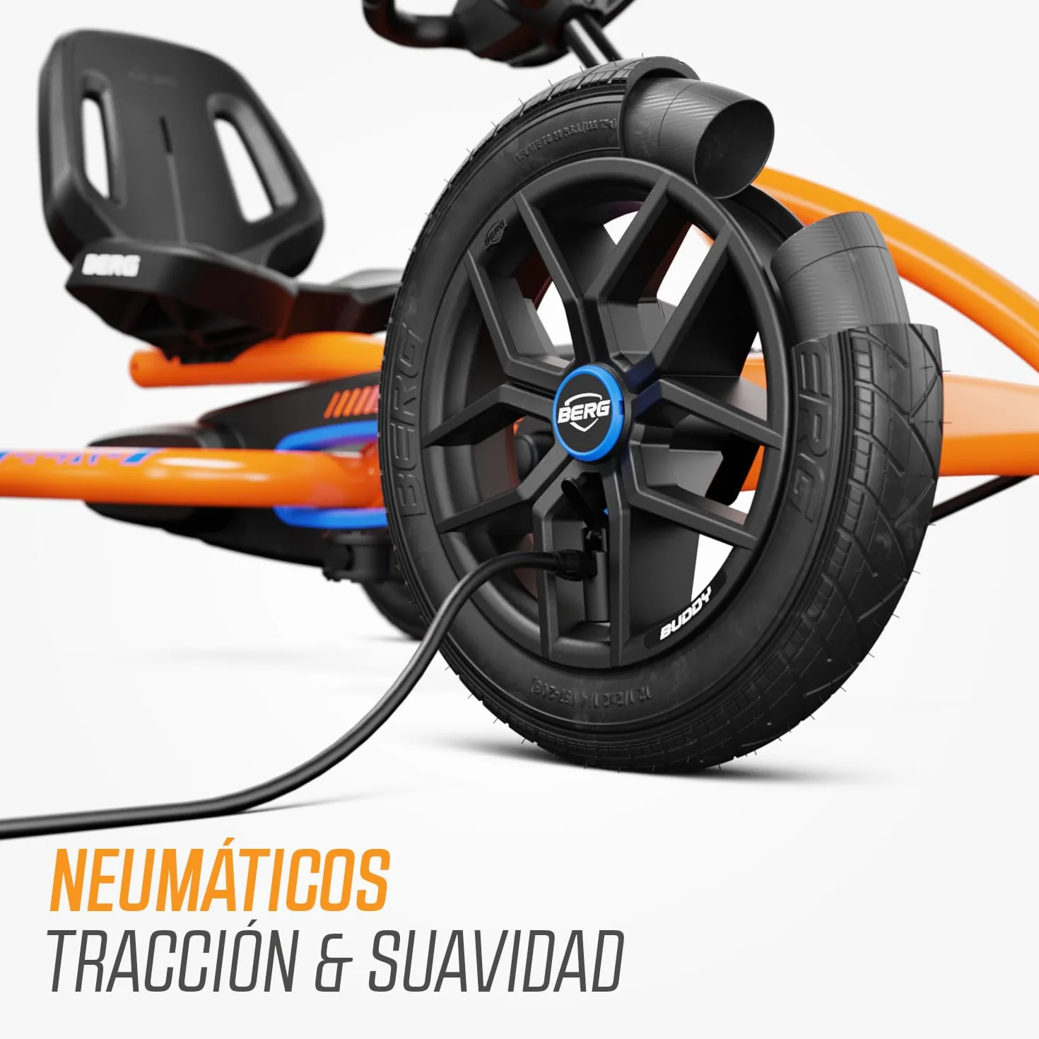 BERG Kart a Pedales Buddy B-Orange | 3-8 años, cuadro resistente, asiento regulable, volante regulable