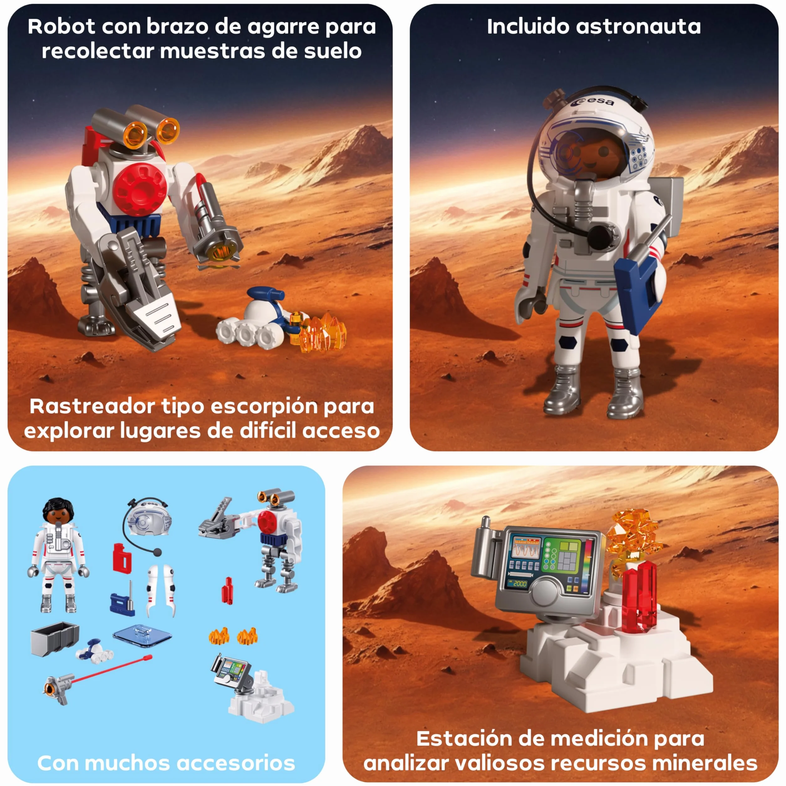 PLAYMOBIL Space Astronauta ESA Robot Vehículo Explorador Marciano Estación Análisis Rocas Investigación Espacial 72014