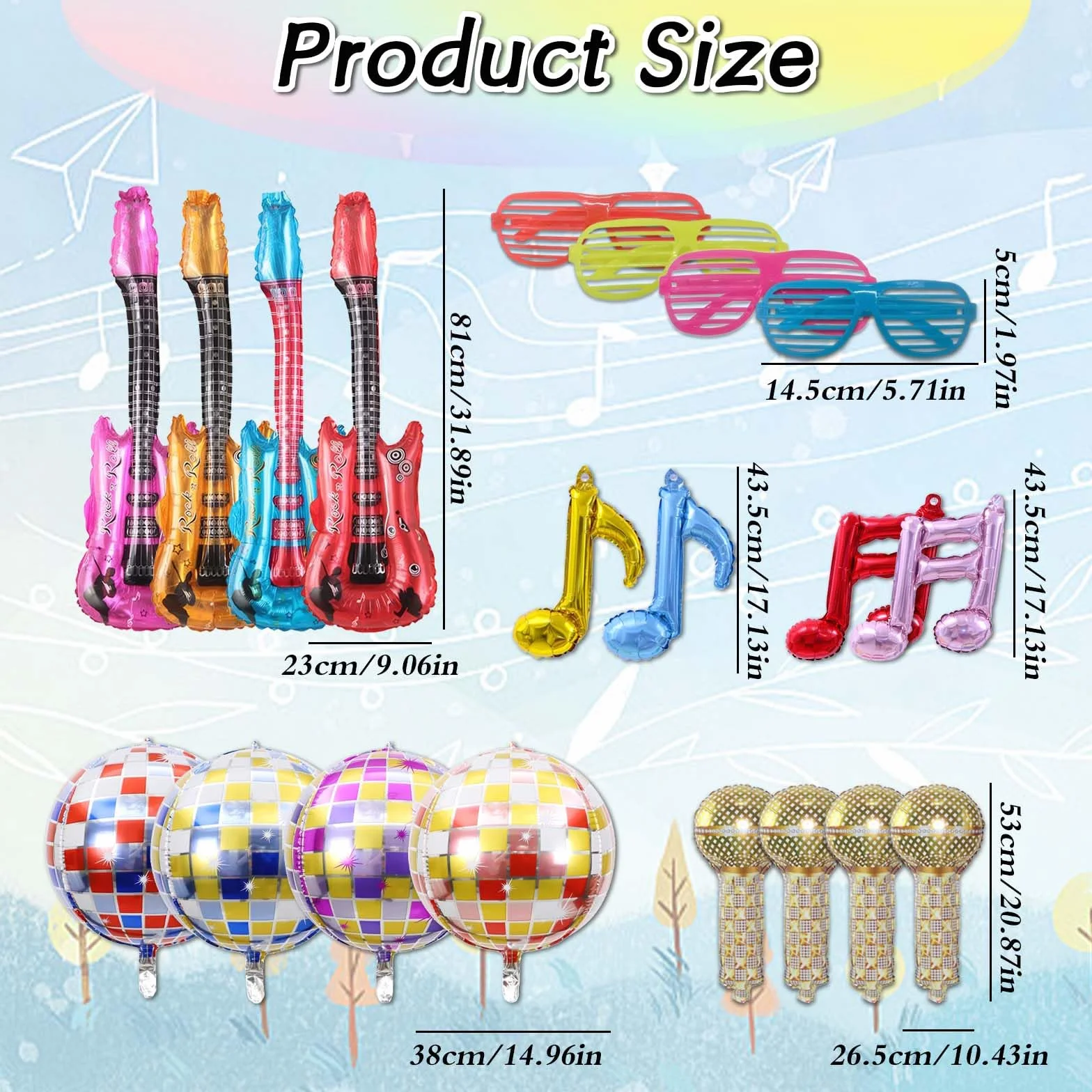 20 Juguetes inflables Rock Star Toys para decoración de Carnaval y Fiestas，Set de Juguetes Musicales para Rock Infantil, con Micrófono, Saxofón y Lentes, Fiestas y Eventos Temáticos